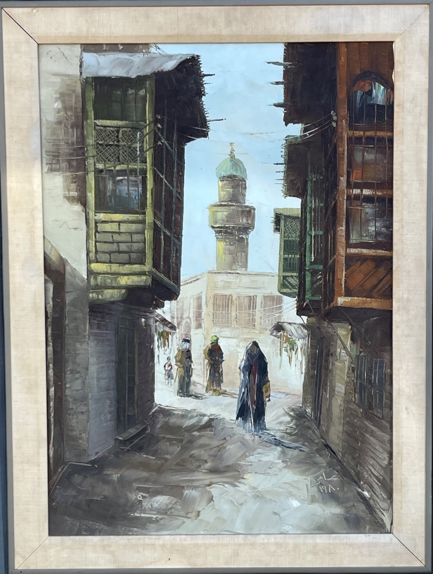 An Orientalist Arabian Oil on Canvas Street Painting