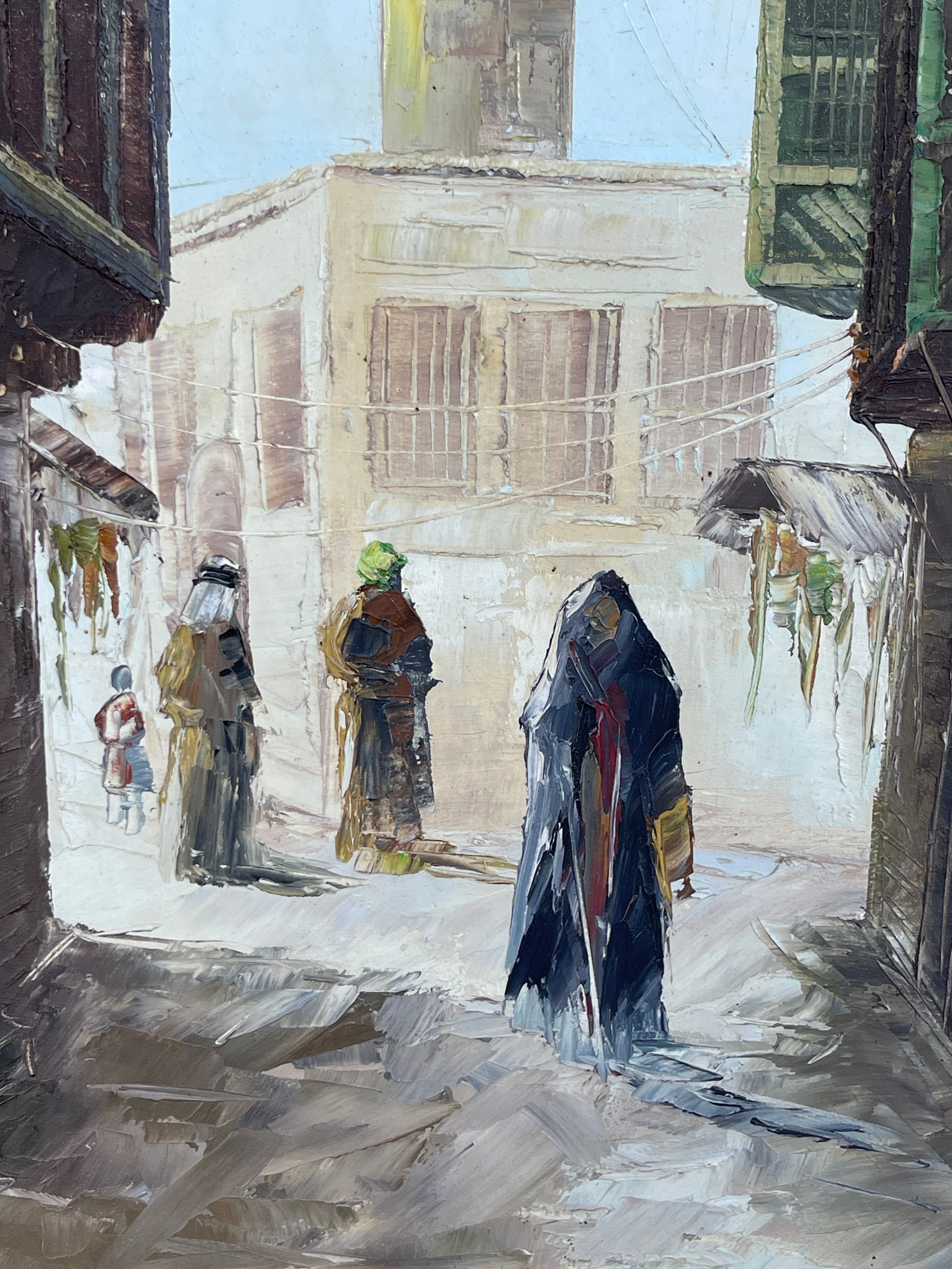 An Orientalist Arabian Oil on Canvas Street Painting