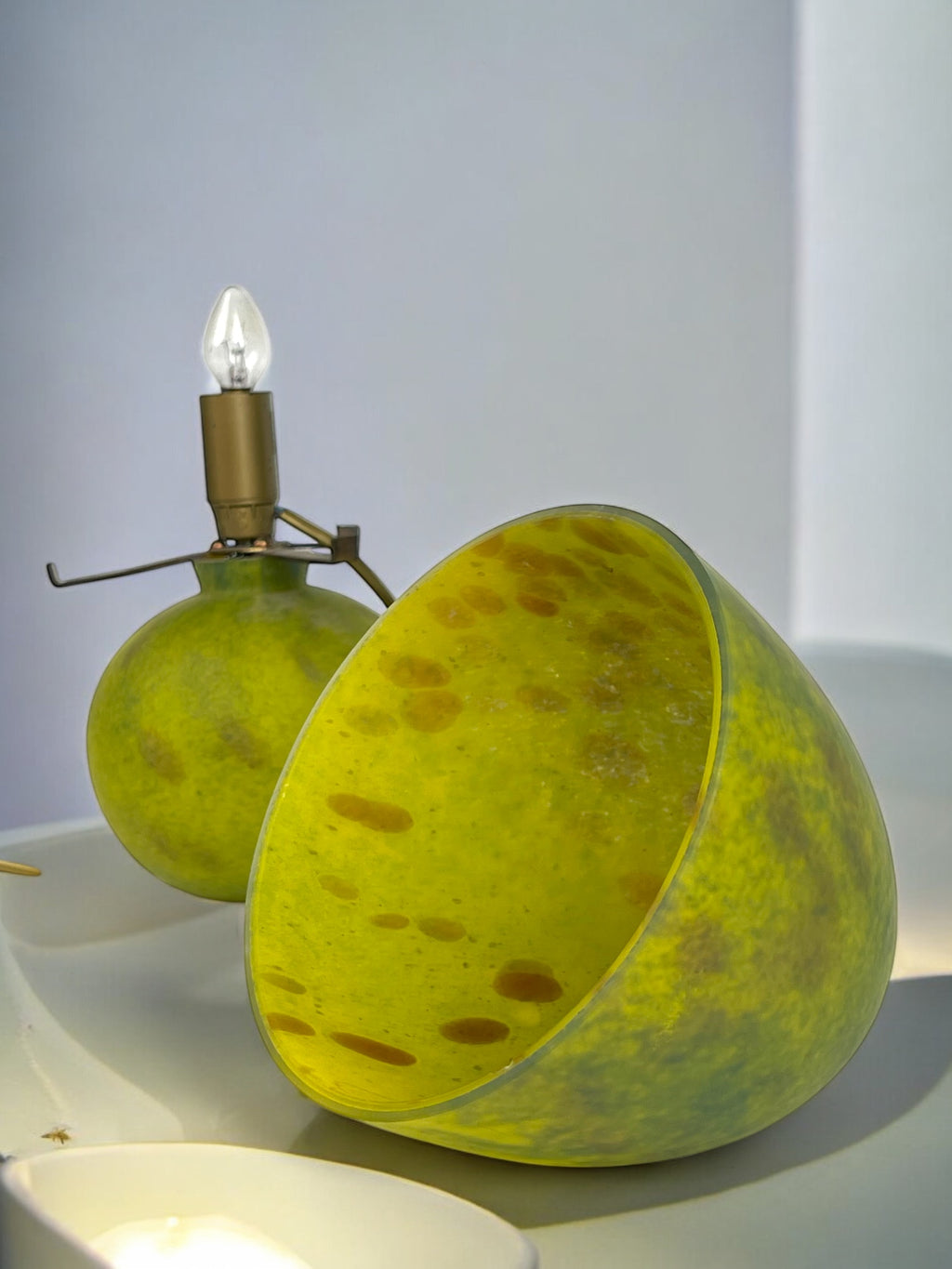 An Art Deco French Pistachio Color Mushroom Lamp