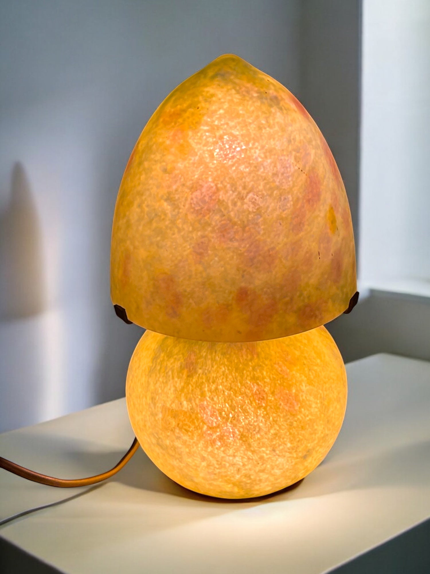 An Art Deco French Pistachio Color Mushroom Lamp