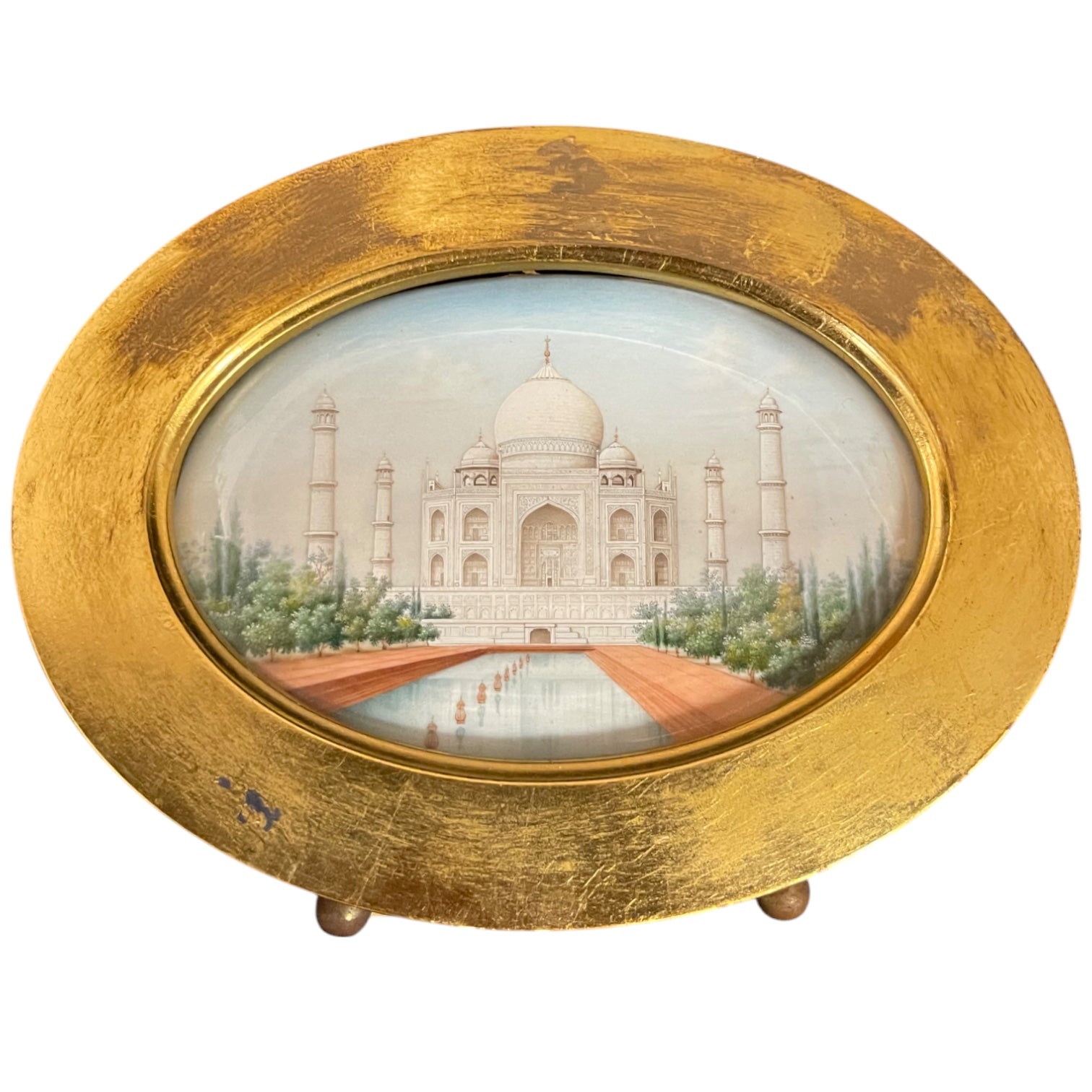 An Oval Watercolor Miniature Painting of The Taj Mahal