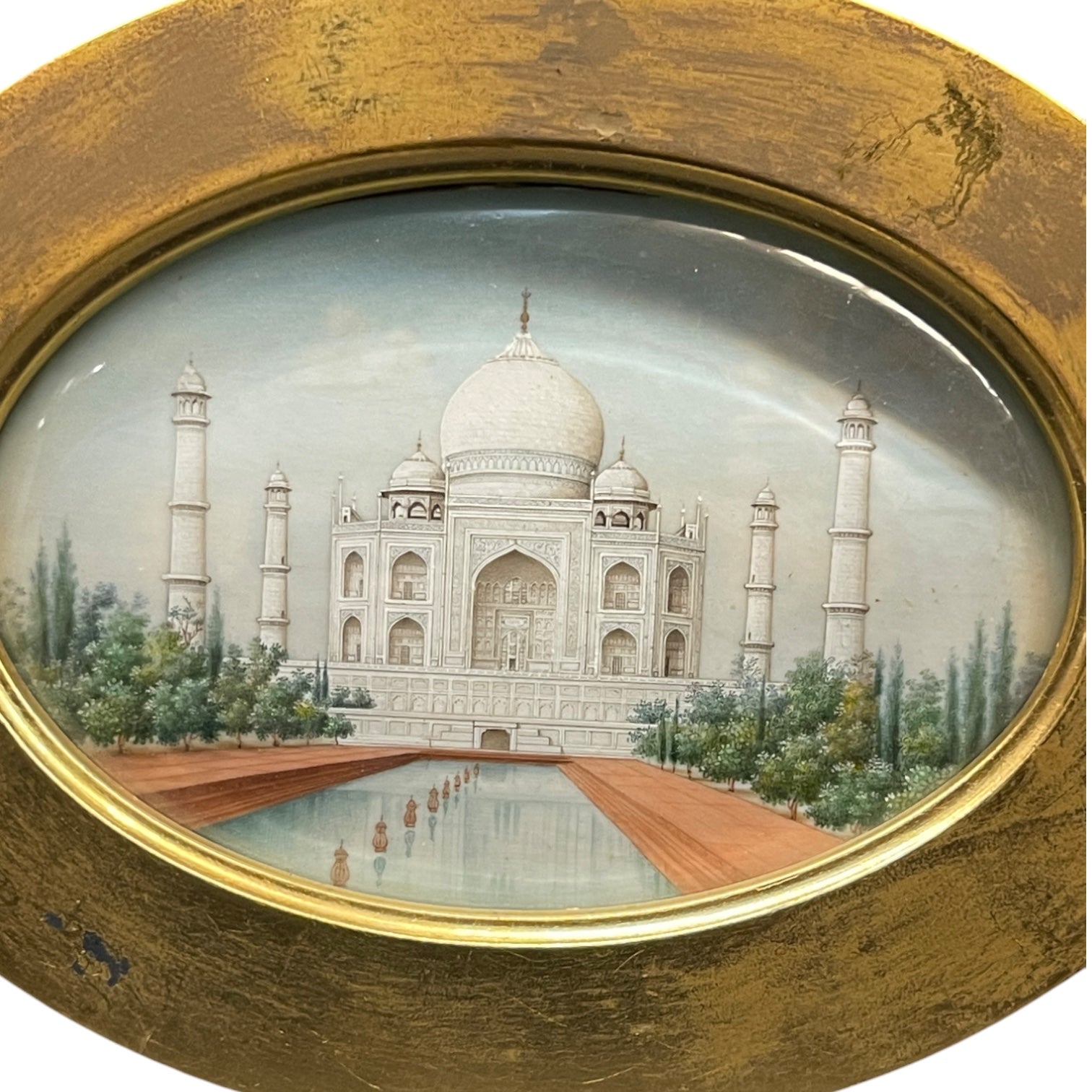 An Oval Watercolor Miniature Painting of The Taj Mahal