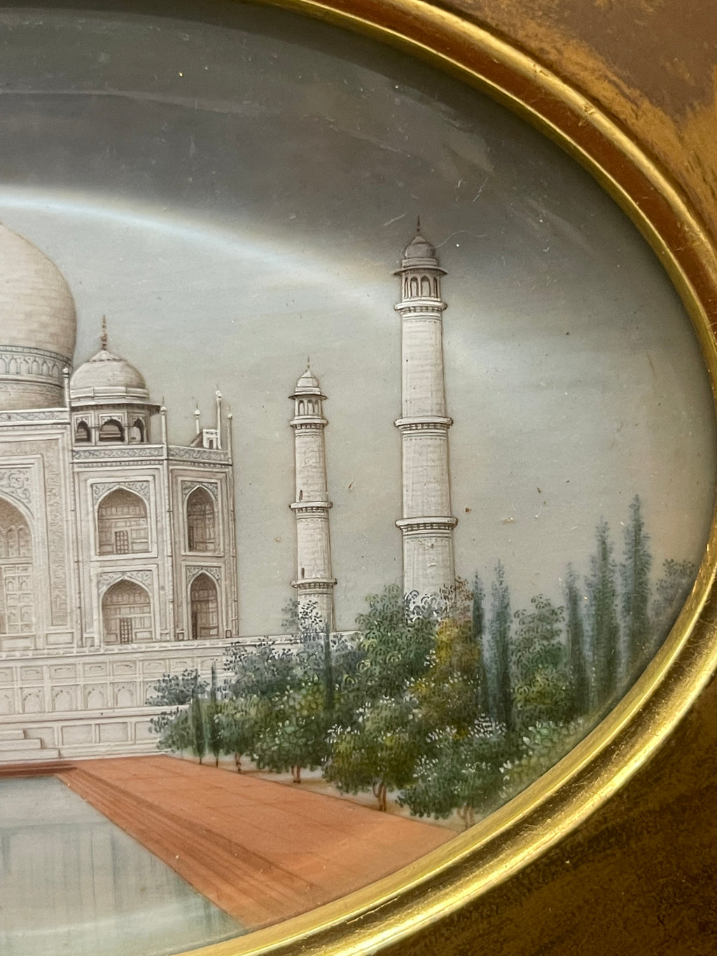 An Oval Watercolor Miniature Painting of The Taj Mahal