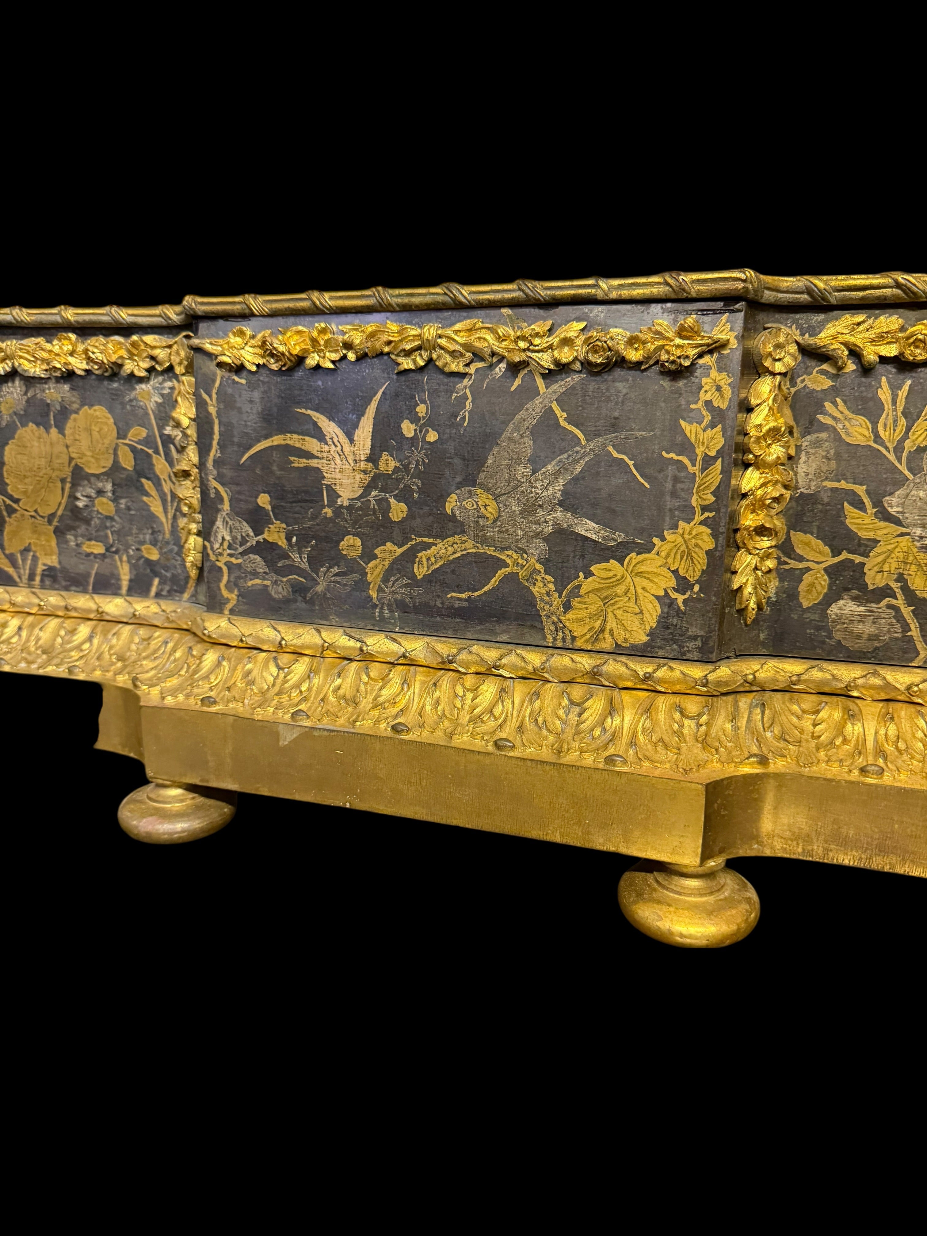 A Fine 19th Century French Gilt Bronze Chinoiserie Jardiniere By Barbedienne