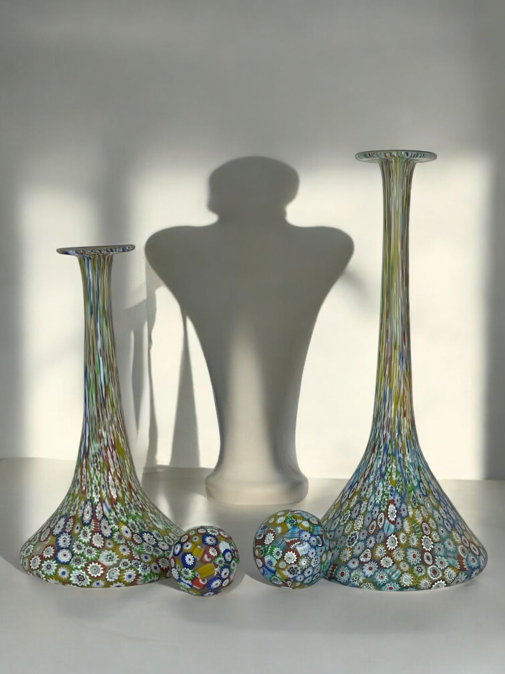 Lot of 2 Italian Millefiori Glass Bottles
