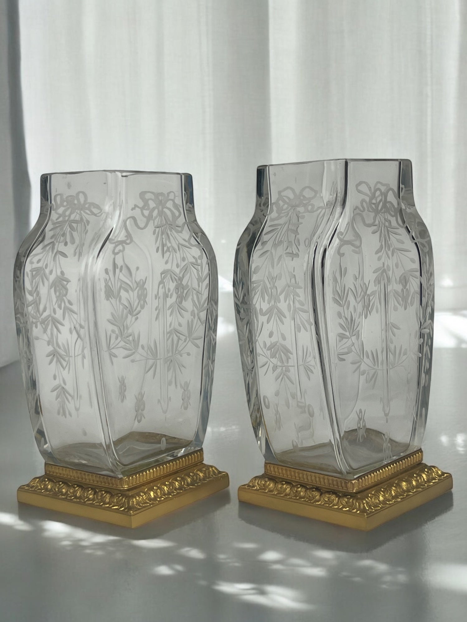 19th Century Baccarat Hand Carved Ormolu Mounted Garniture Set
