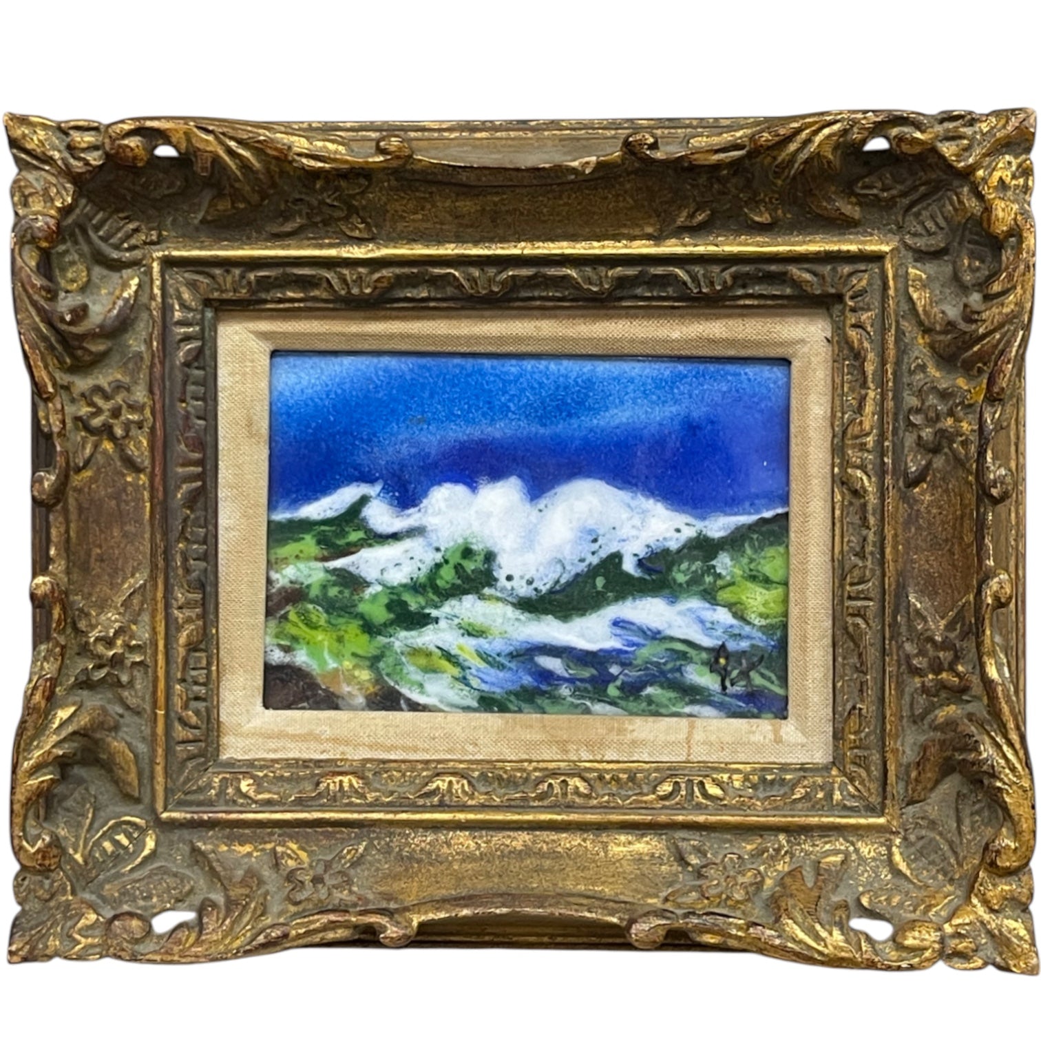 A Contemporary Design Enamel Painting on Copper Set in an Ornate Frame