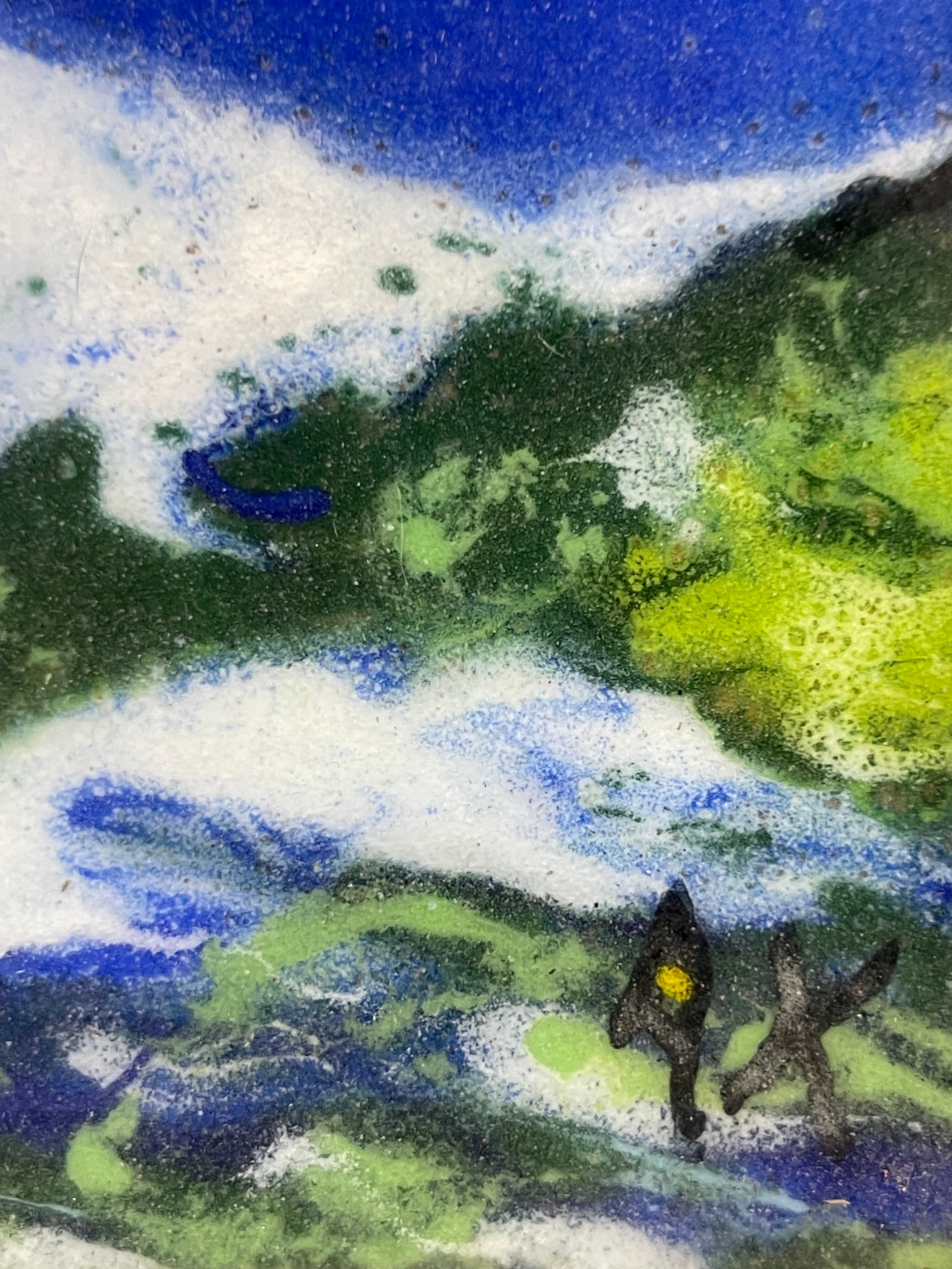 A Contemporary Design Enamel Painting on Copper Set in an Ornate Frame