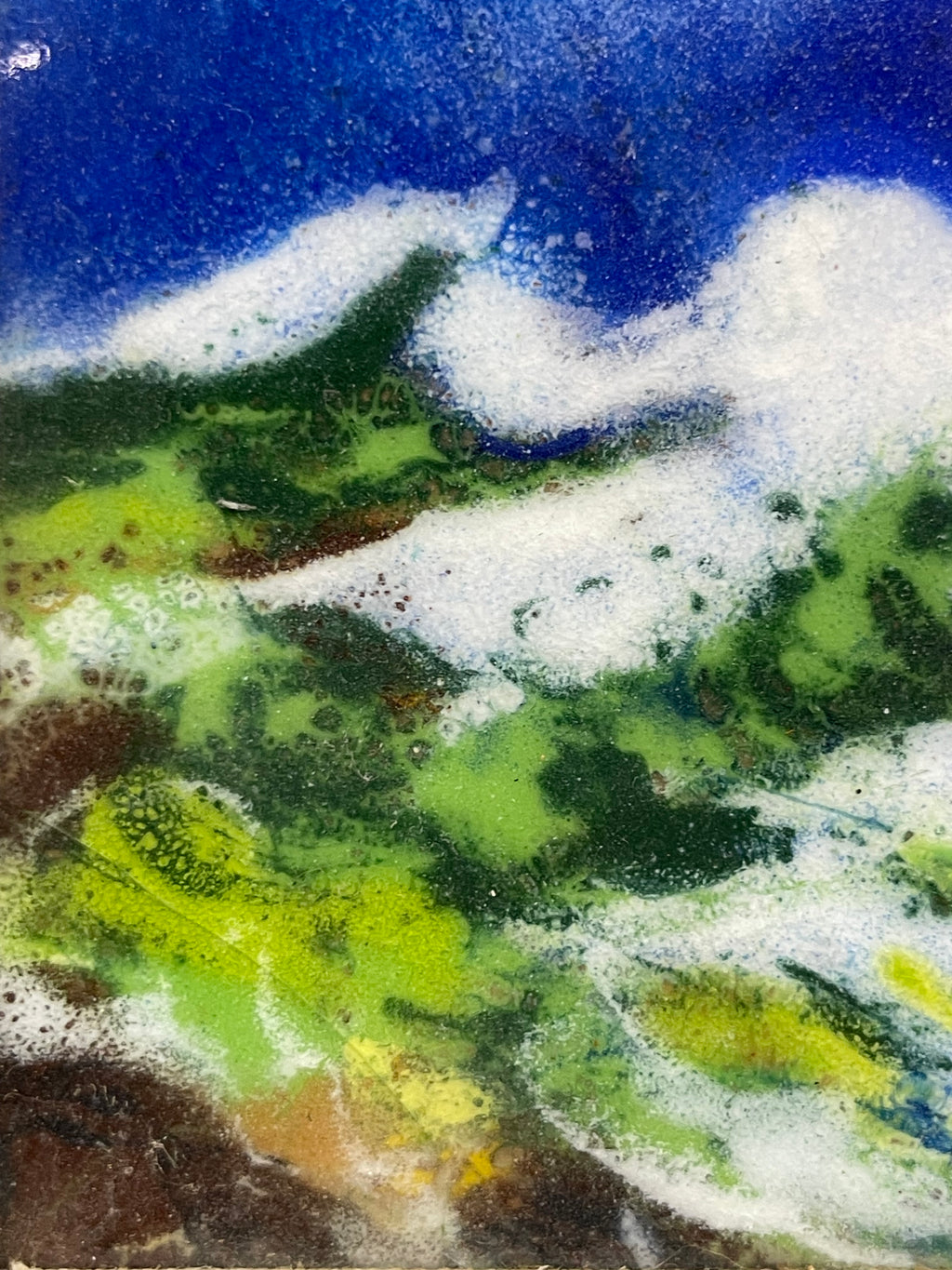 A Contemporary Design Enamel Painting on Copper Set in an Ornate Frame