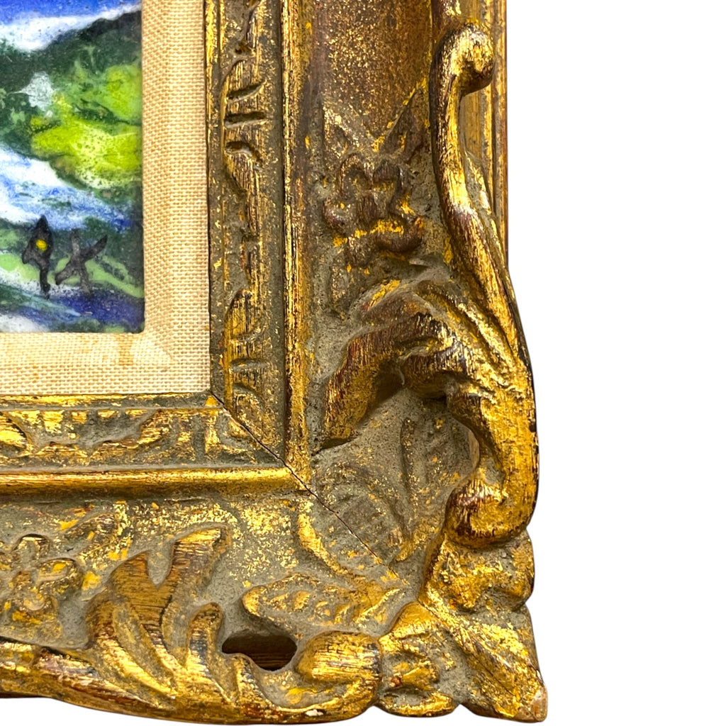 A Contemporary Design Enamel Painting on Copper Set in an Ornate Frame