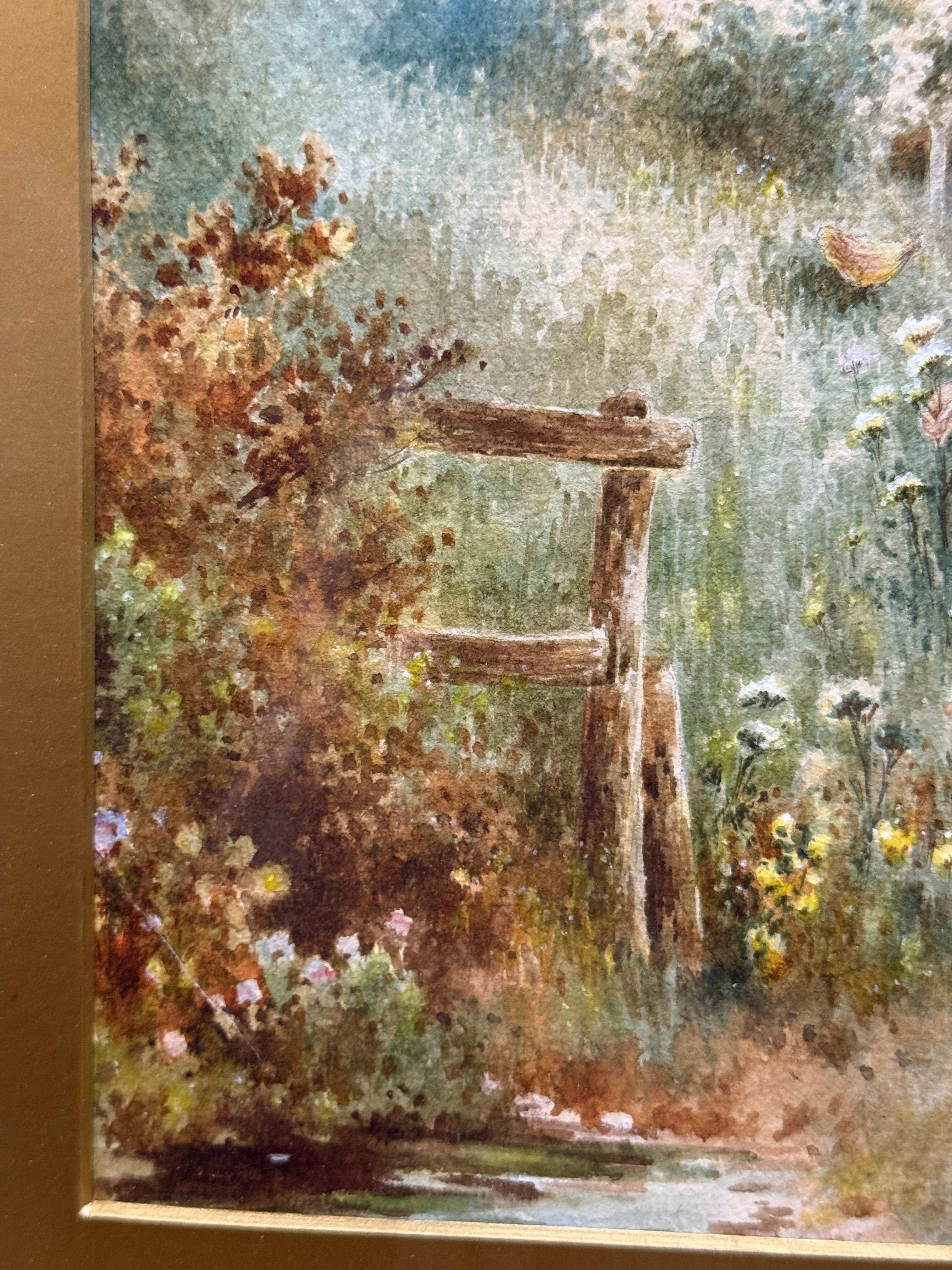 A Watercolor Painting Of A Lady Picking Flowers By Mason