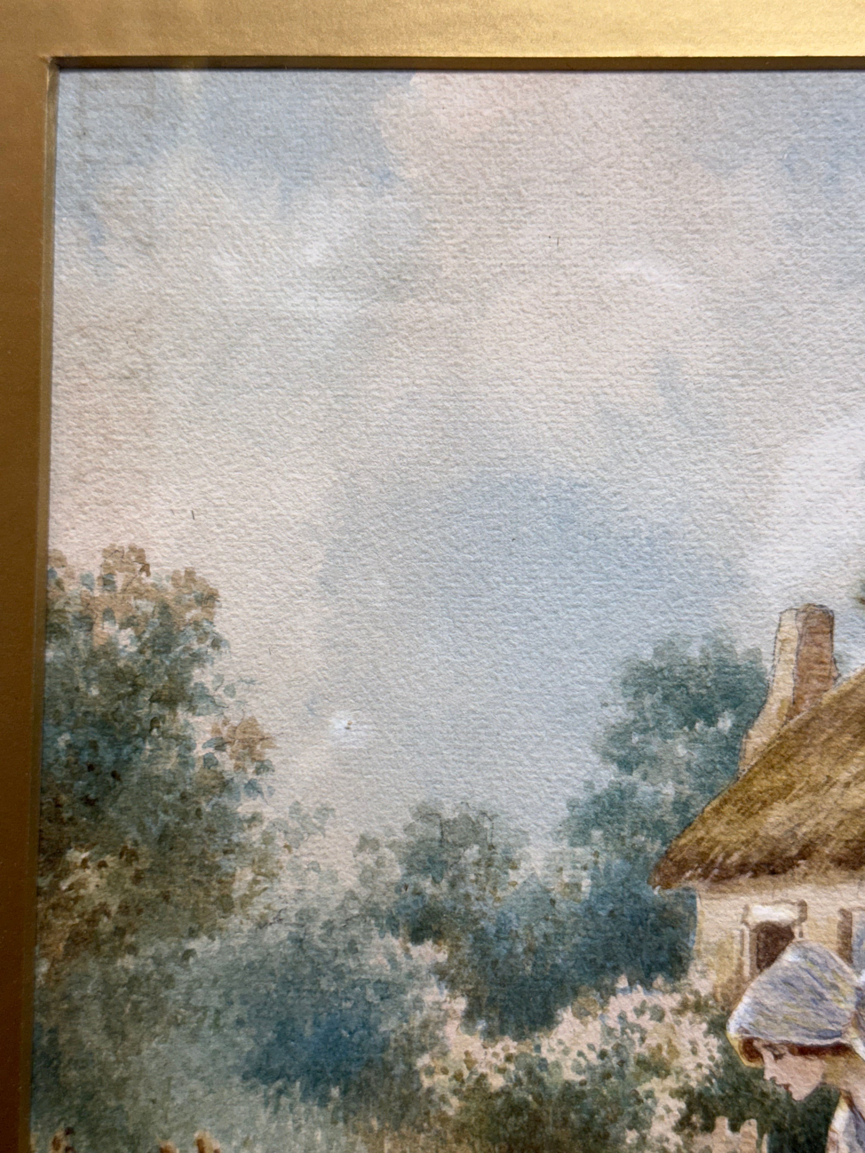 A Watercolor Painting Of A Lady Picking Flowers By Mason