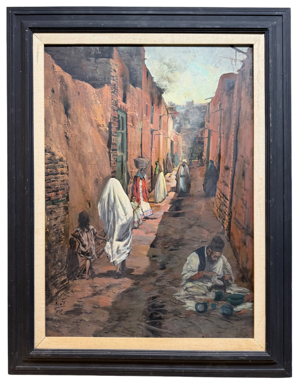 An Attractive Persian Oil On Canvas Painting Of Street View By Andro
