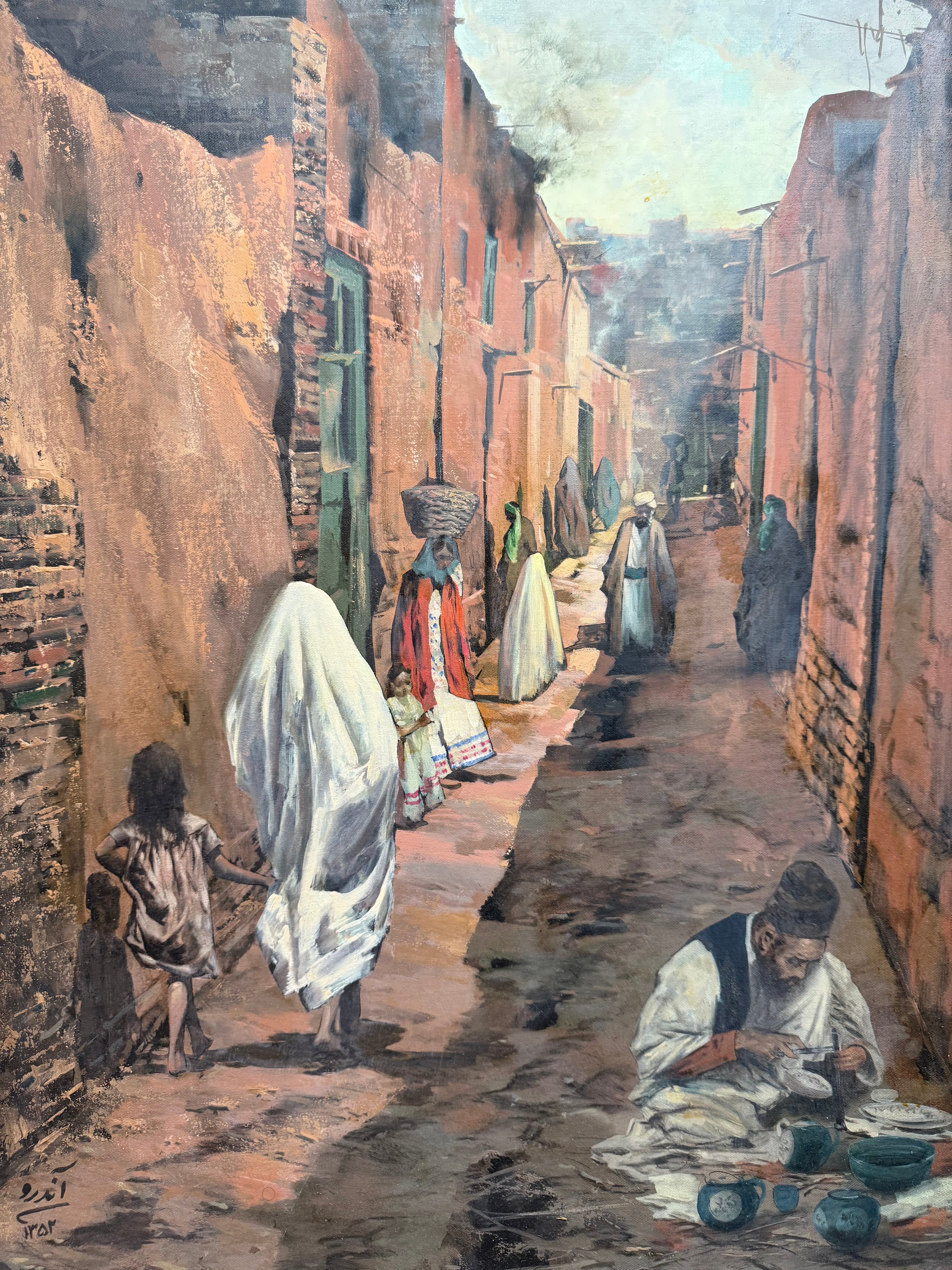 An Attractive Persian Oil On Canvas Painting Of Street View By Andro