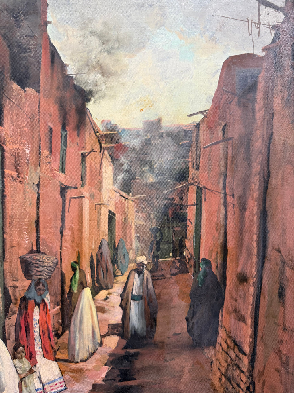An Attractive Persian Oil On Canvas Painting Of Street View By Andro