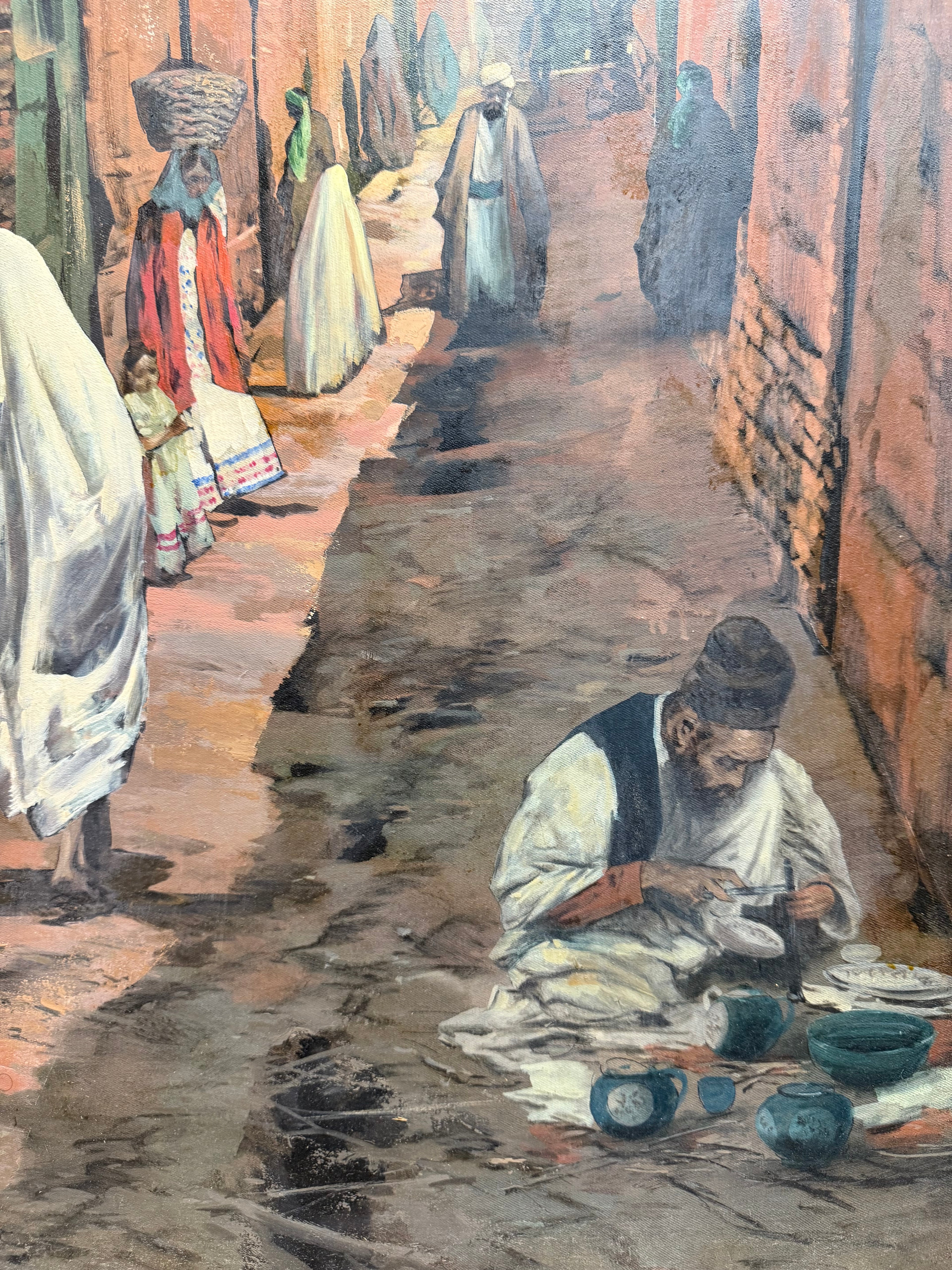 An Attractive Persian Oil On Canvas Painting Of Street View By Andro