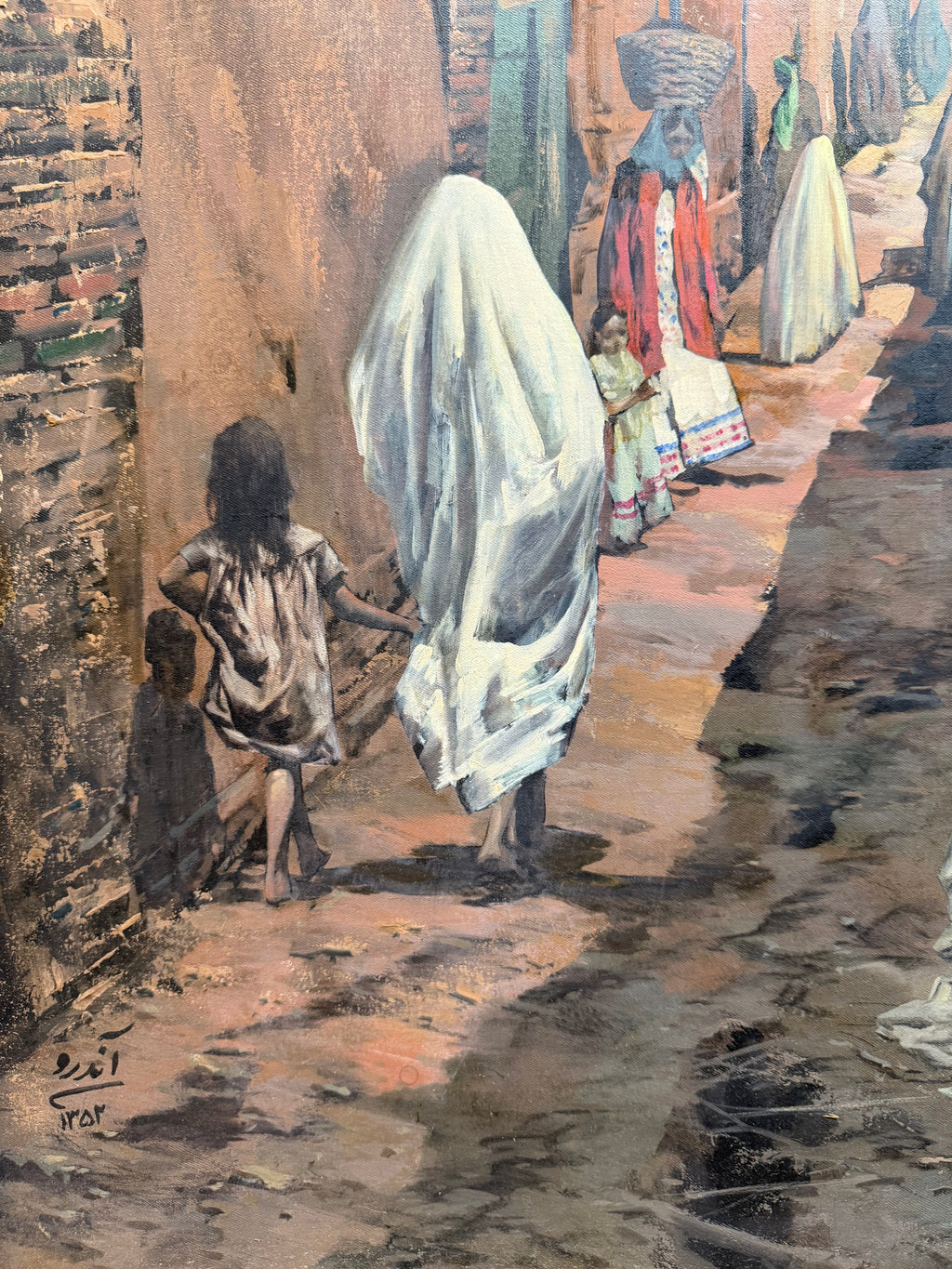 An Attractive Persian Oil On Canvas Painting Of Street View By Andro