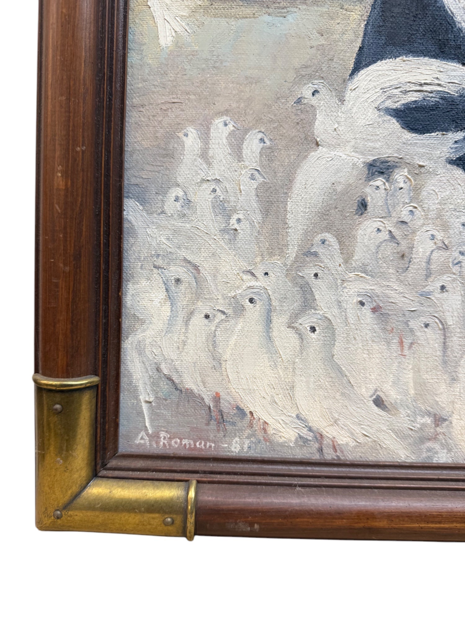 A Very Large Middle Eastern Oil On Canvas Painting Of A Men Feeding Pigeons