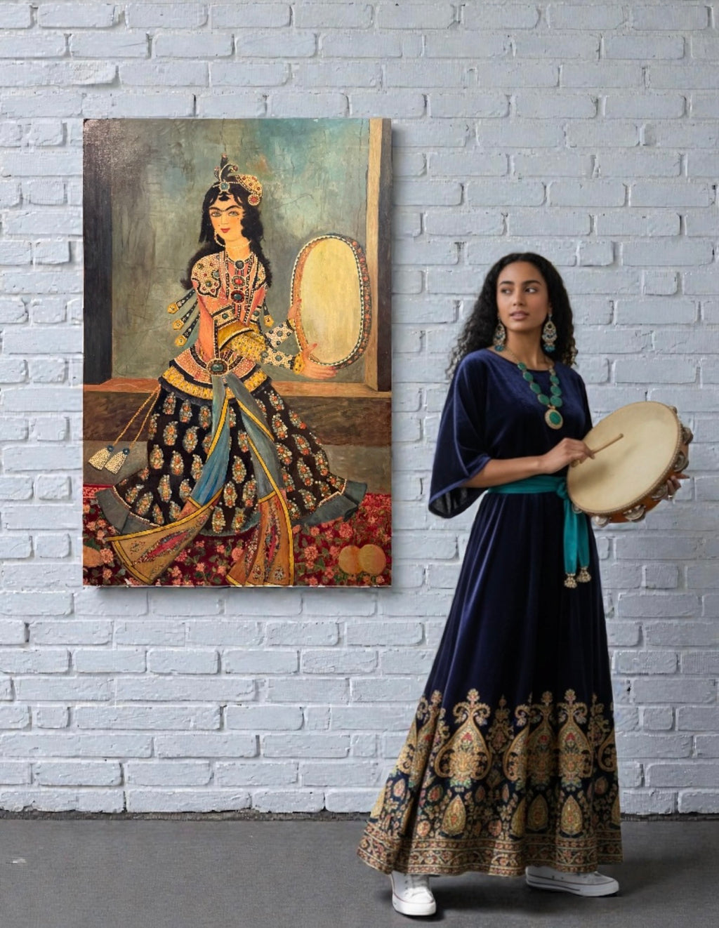 A Palatial Persian Hand Painted Oil On Board Painting
