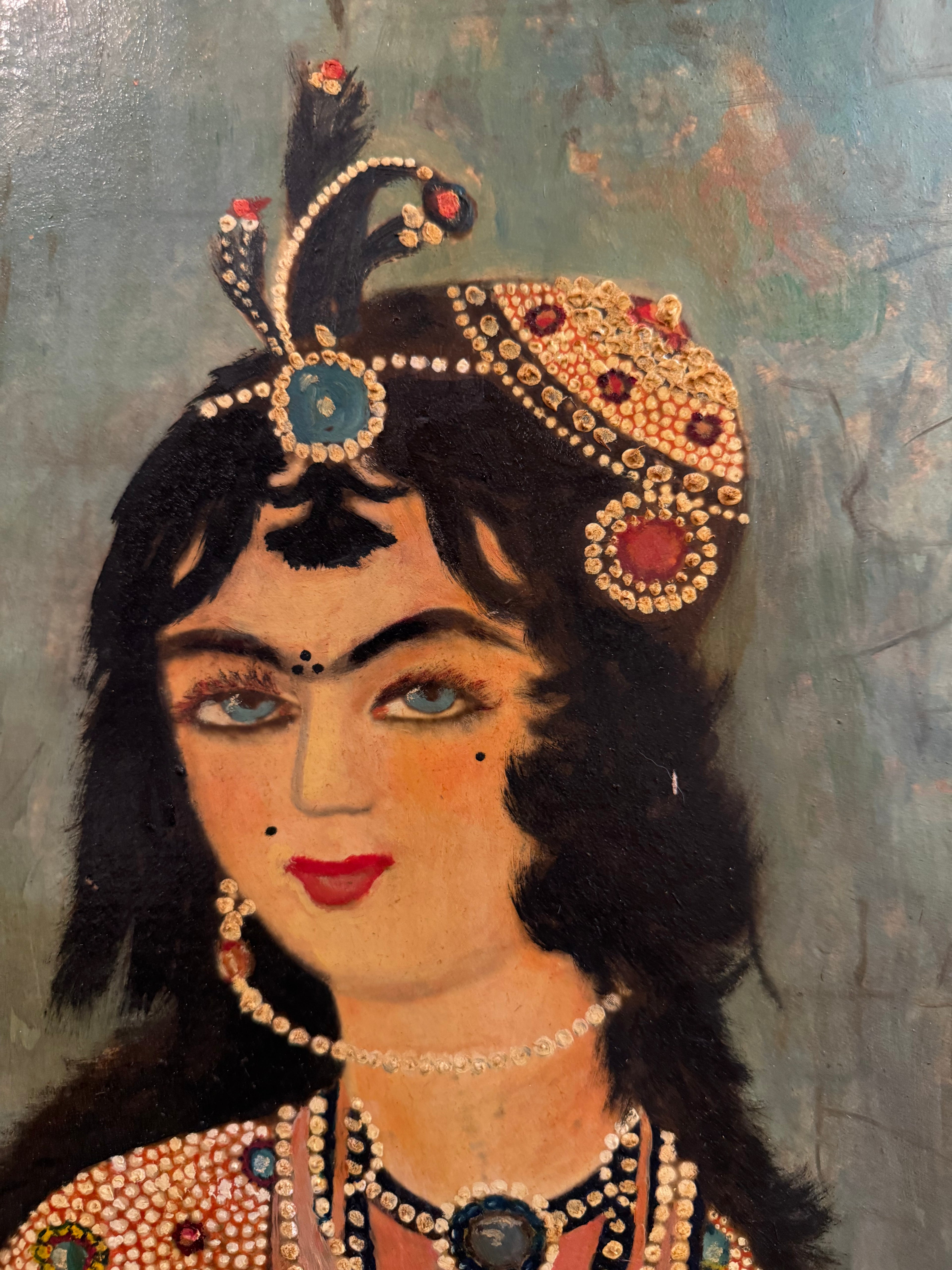 A Palatial Persian Hand Painted Oil On Board Painting