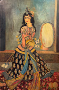 A Palatial Persian Hand Painted Oil On Board Painting