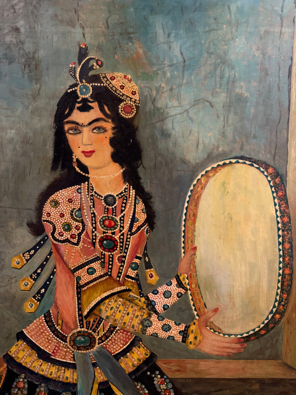 A Palatial Persian Hand Painted Oil On Board Painting