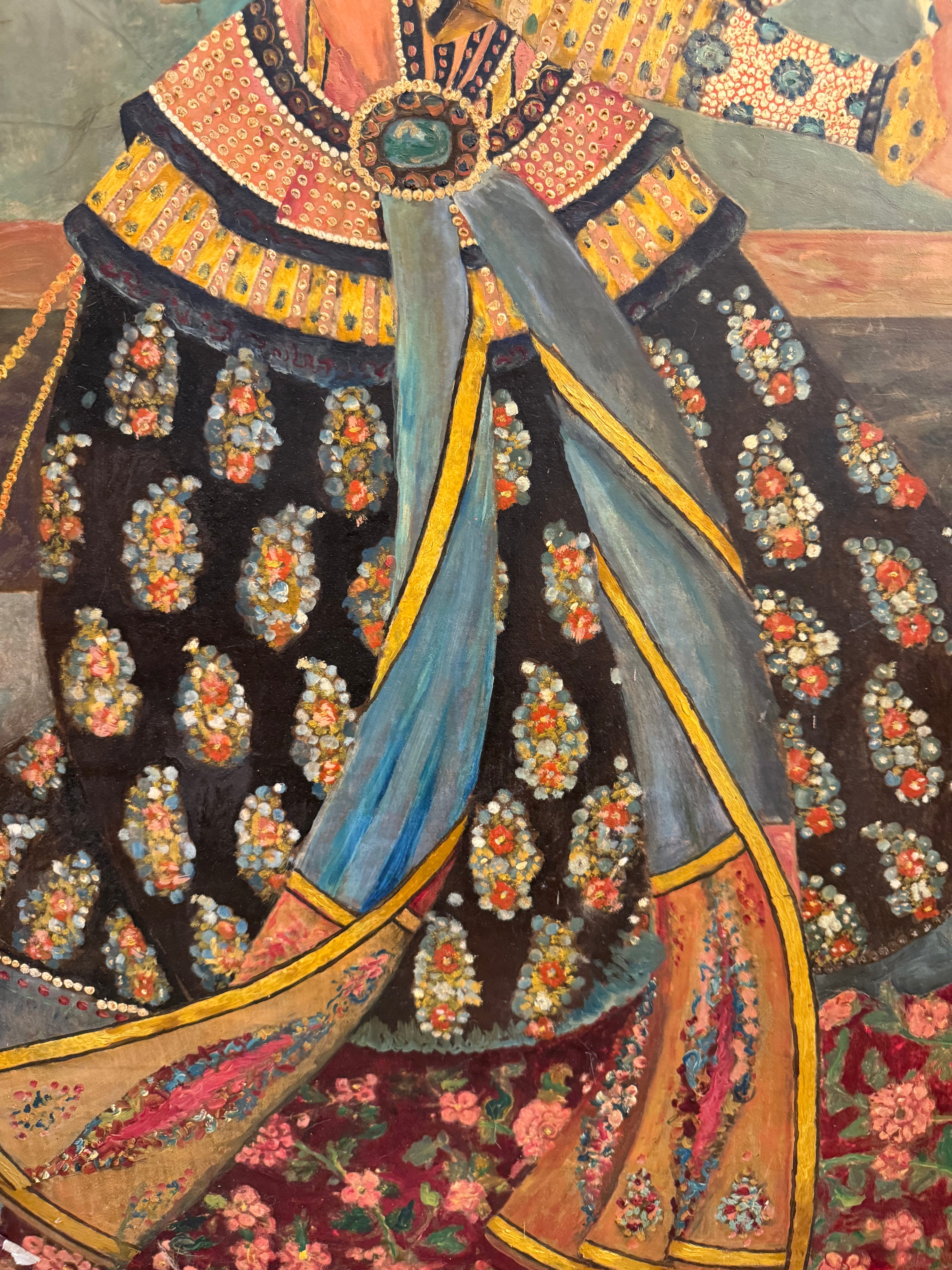 A Palatial Persian Hand Painted Oil On Board Painting