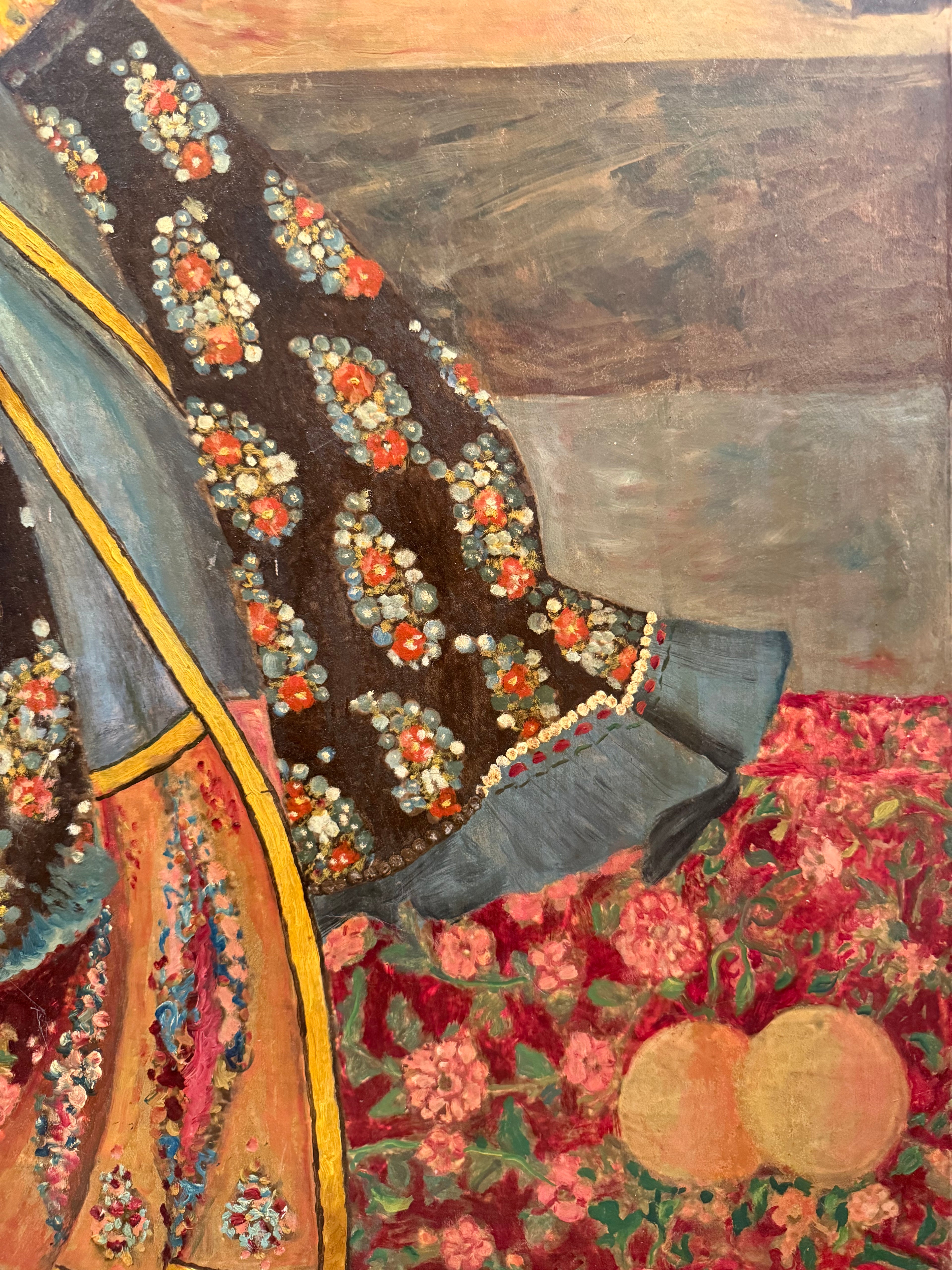 A Palatial Persian Hand Painted Oil On Board Painting