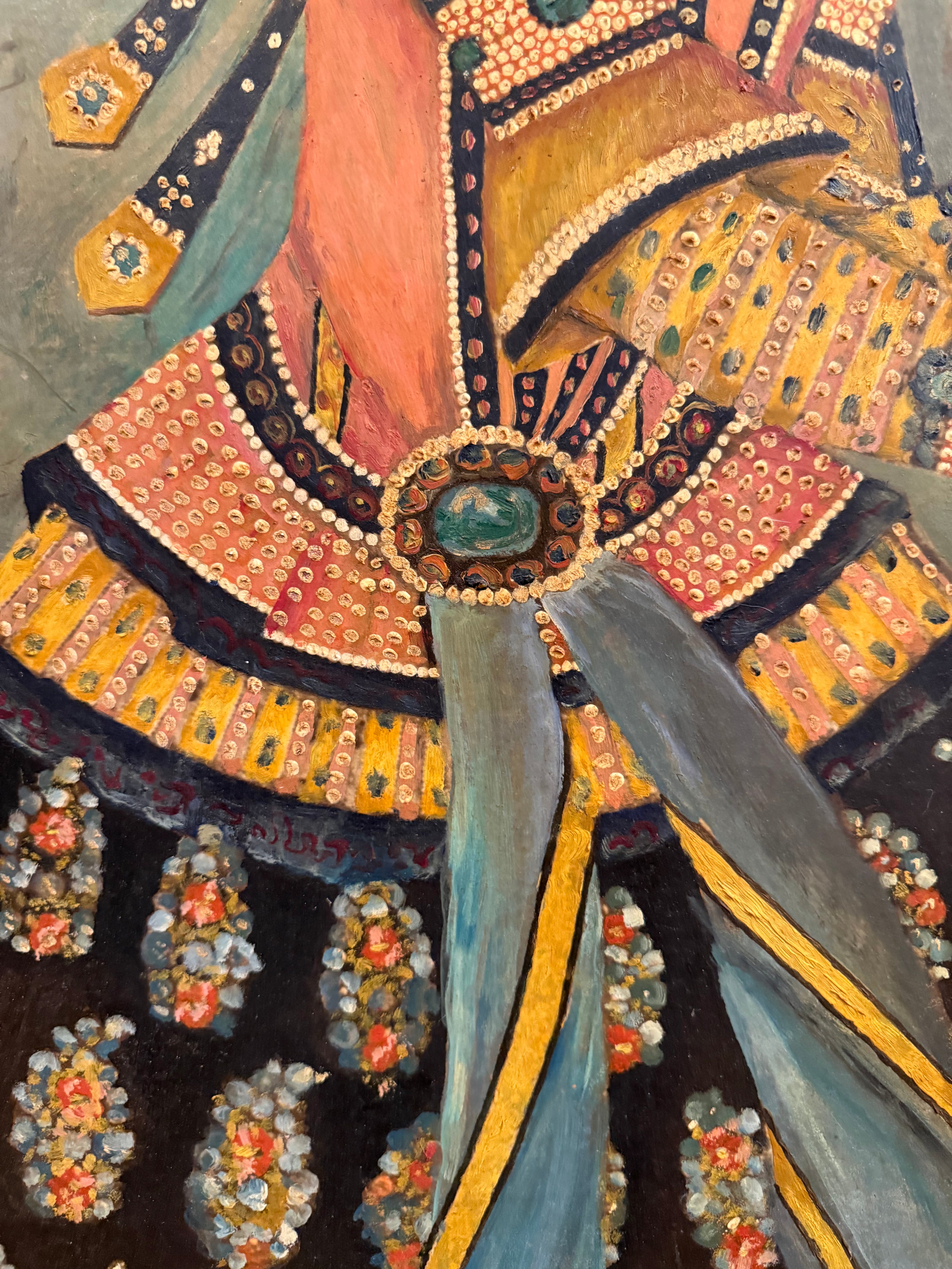 A Palatial Persian Hand Painted Oil On Board Painting