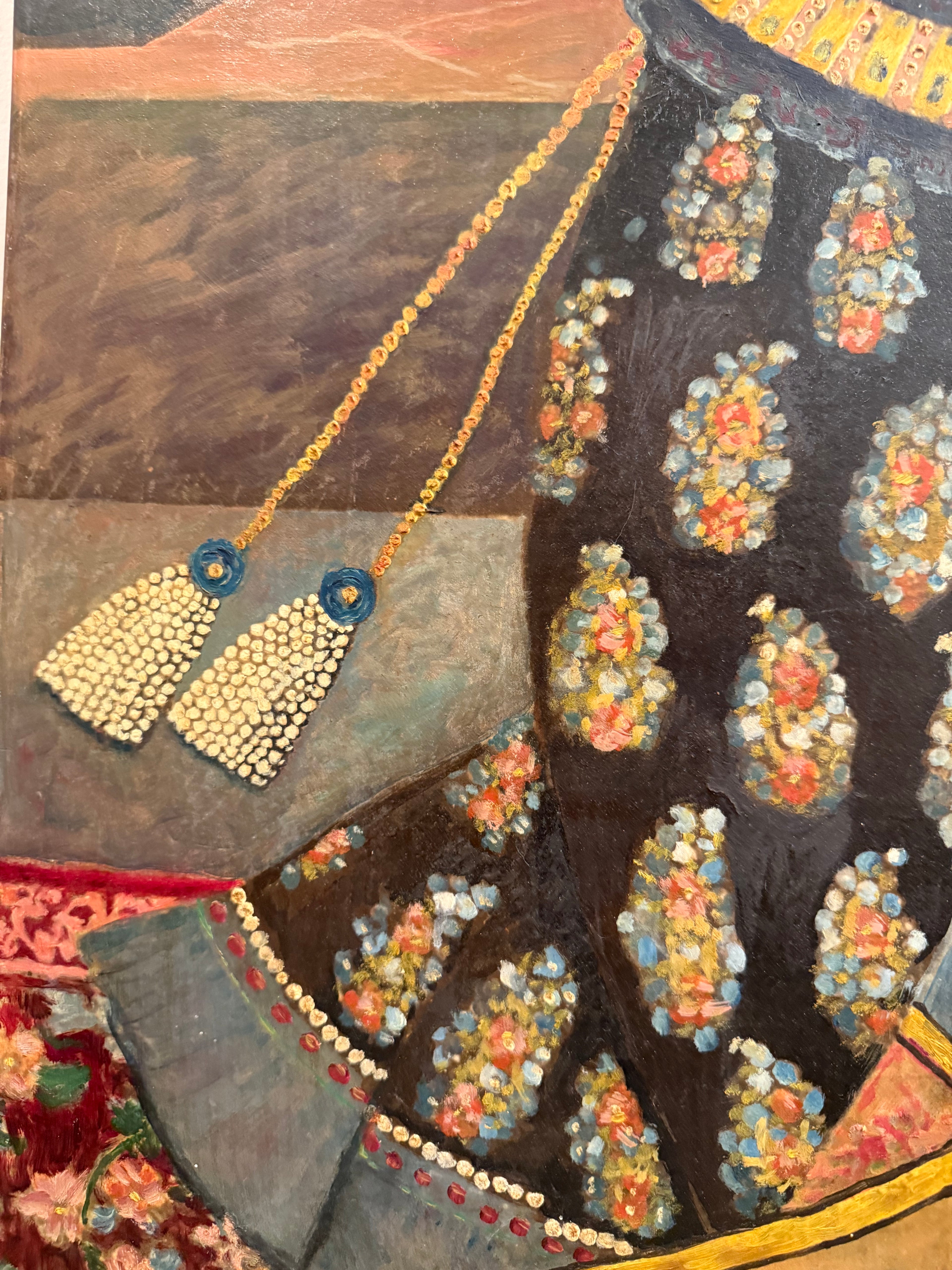 A Palatial Persian Hand Painted Oil On Board Painting