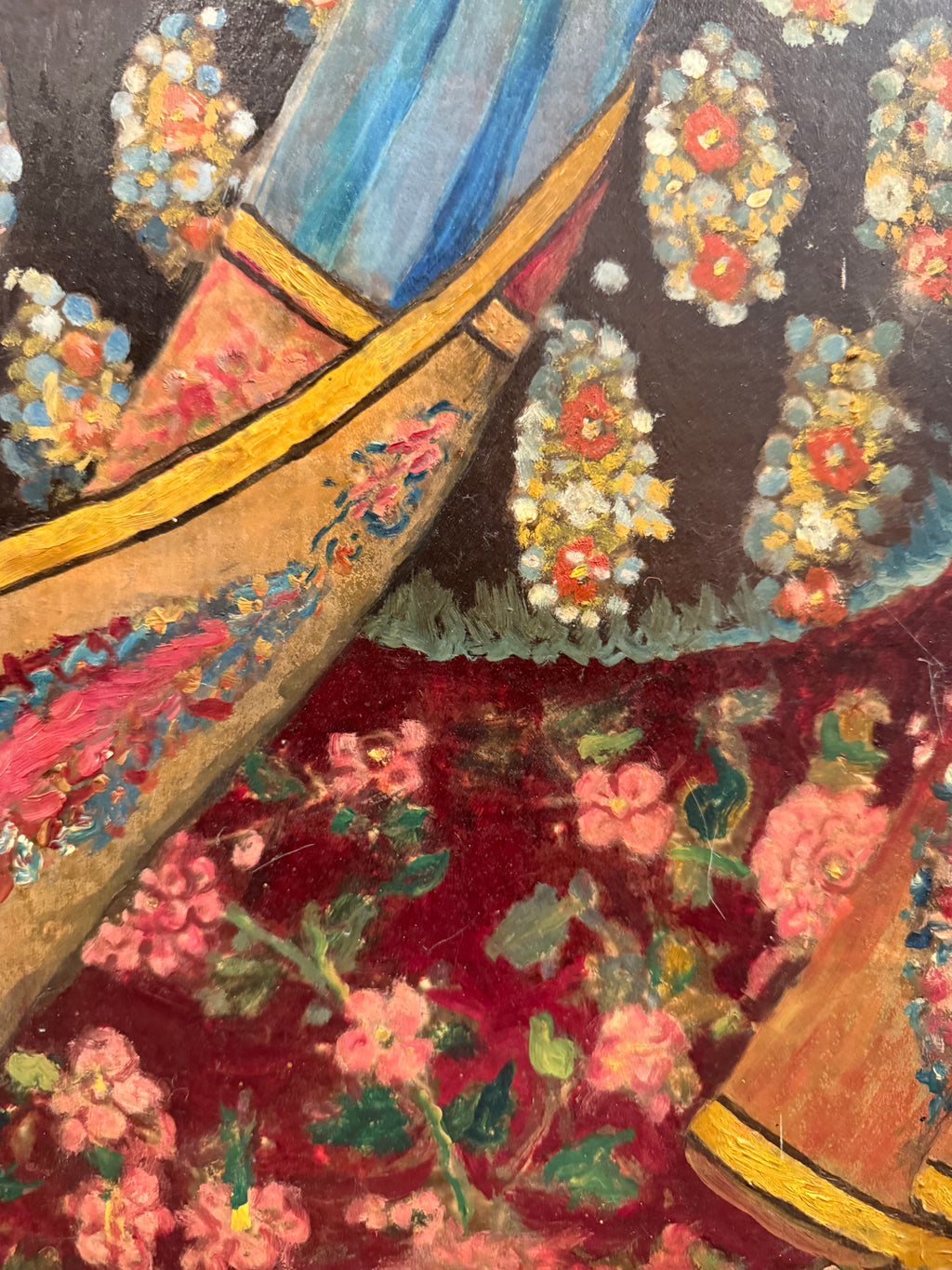 A Palatial Persian Hand Painted Oil On Board Painting