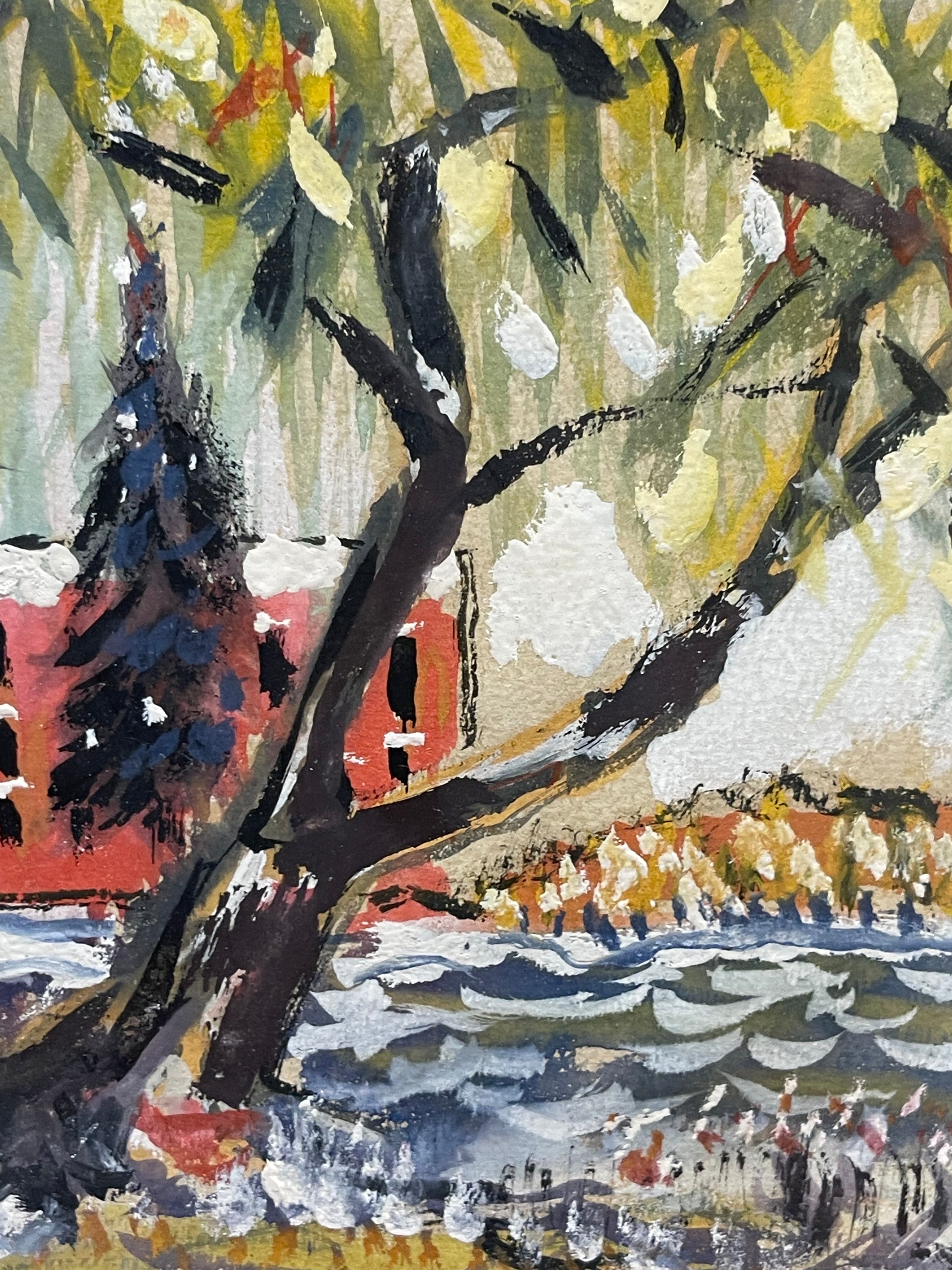 An Impressionist Watercolor on Paper Painting of a Landscape