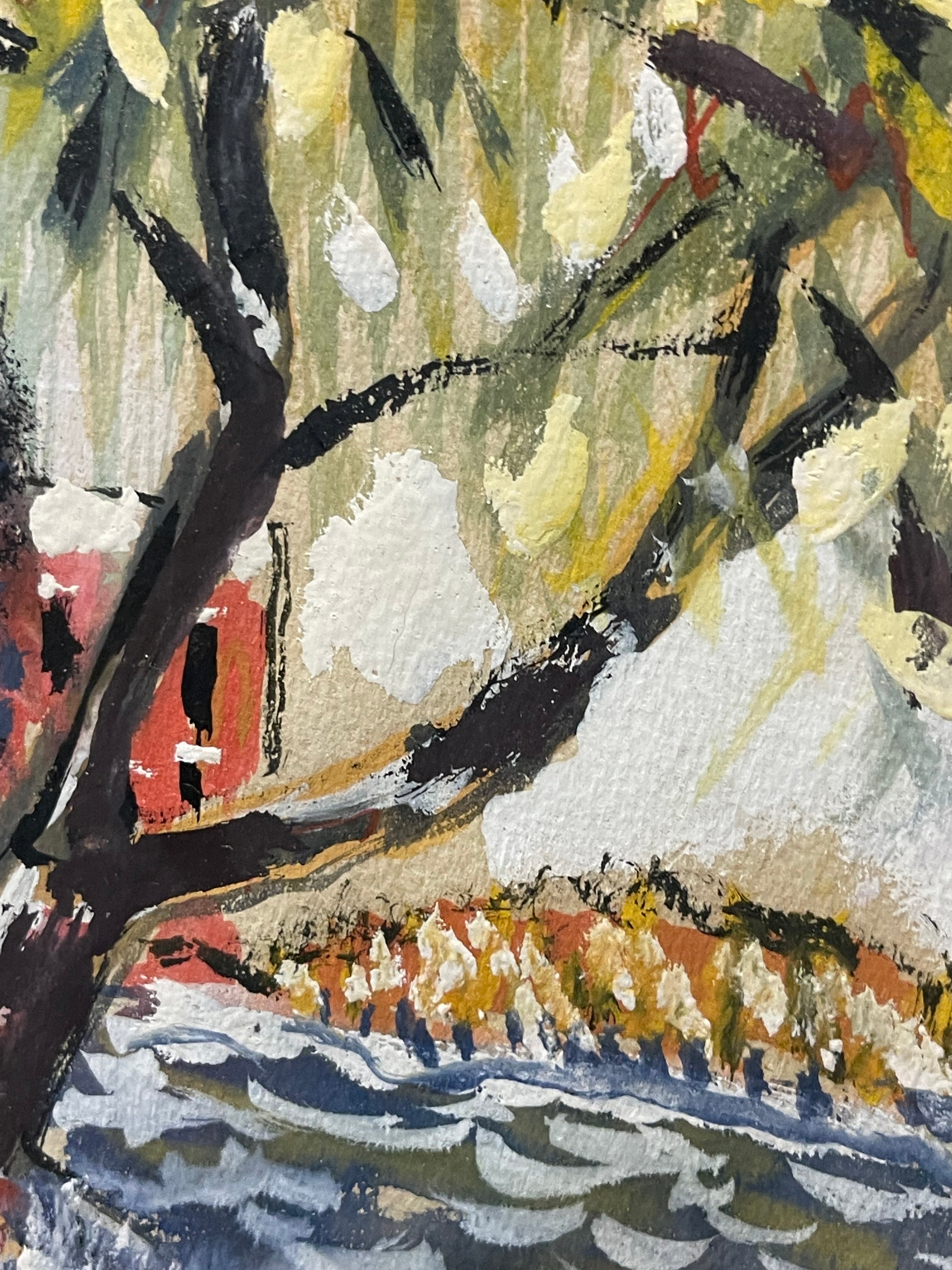 An Impressionist Watercolor on Paper Painting of a Landscape