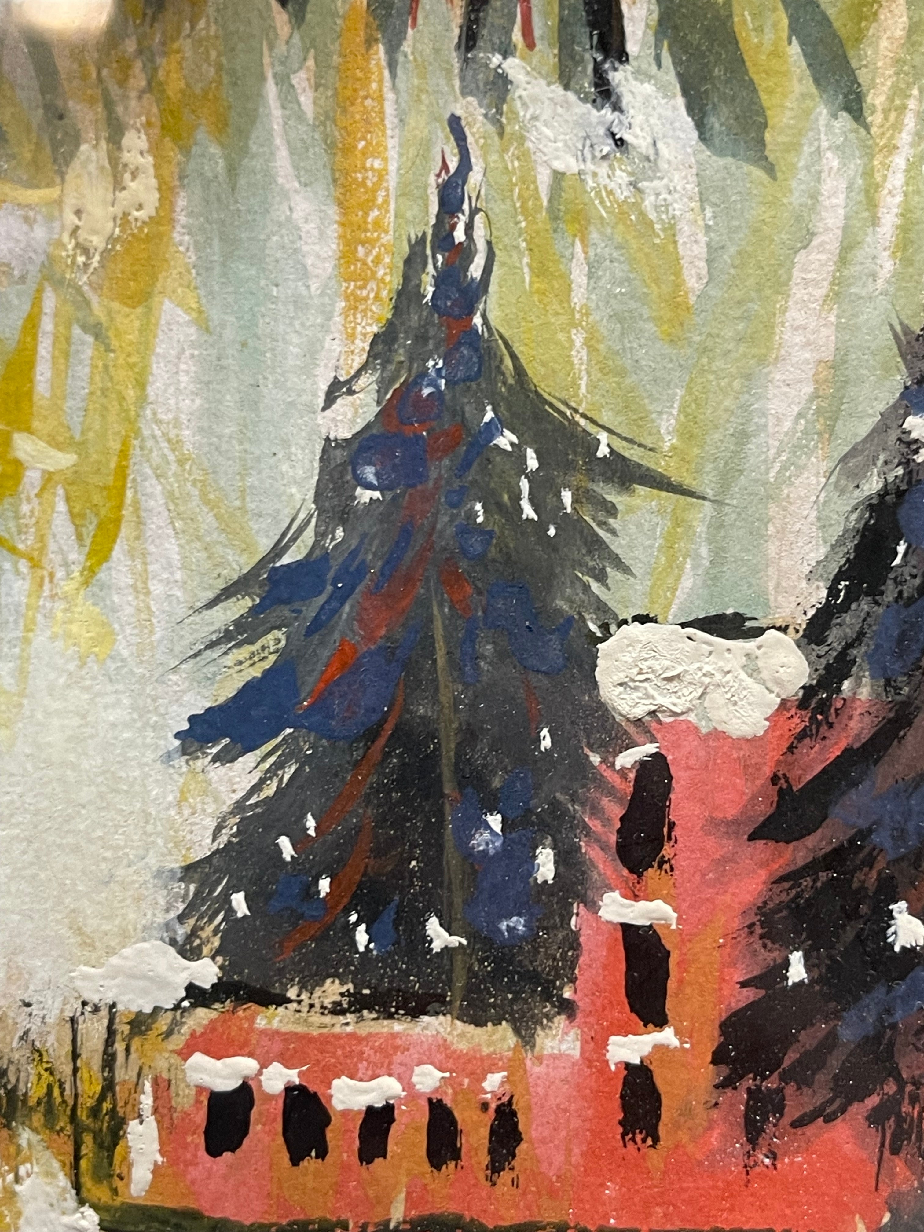 An Impressionist Watercolor on Paper Painting of a Landscape