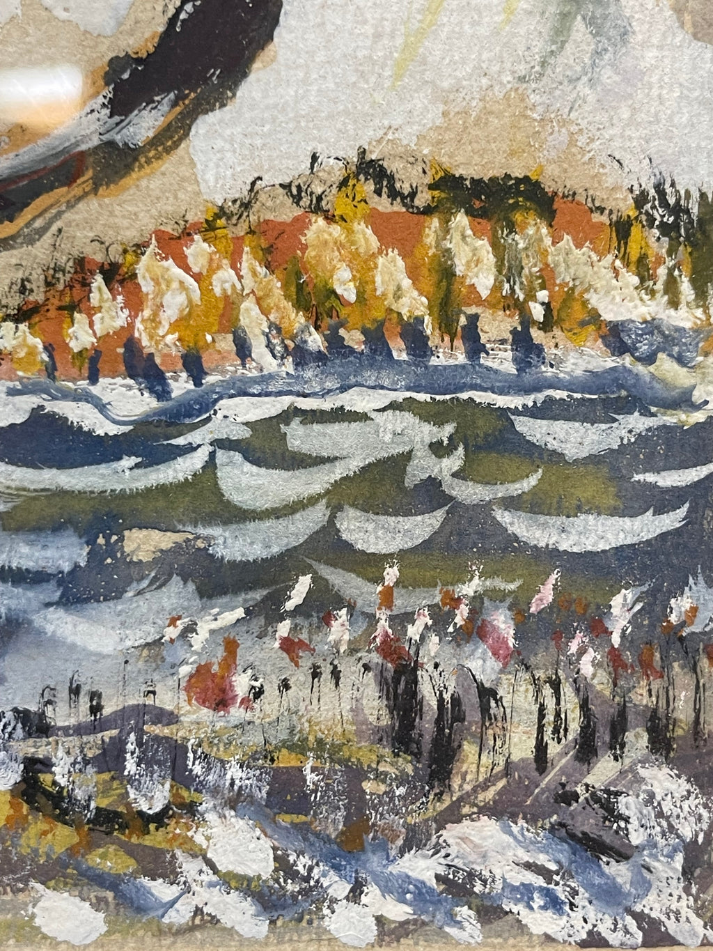 An Impressionist Watercolor on Paper Painting of a Landscape