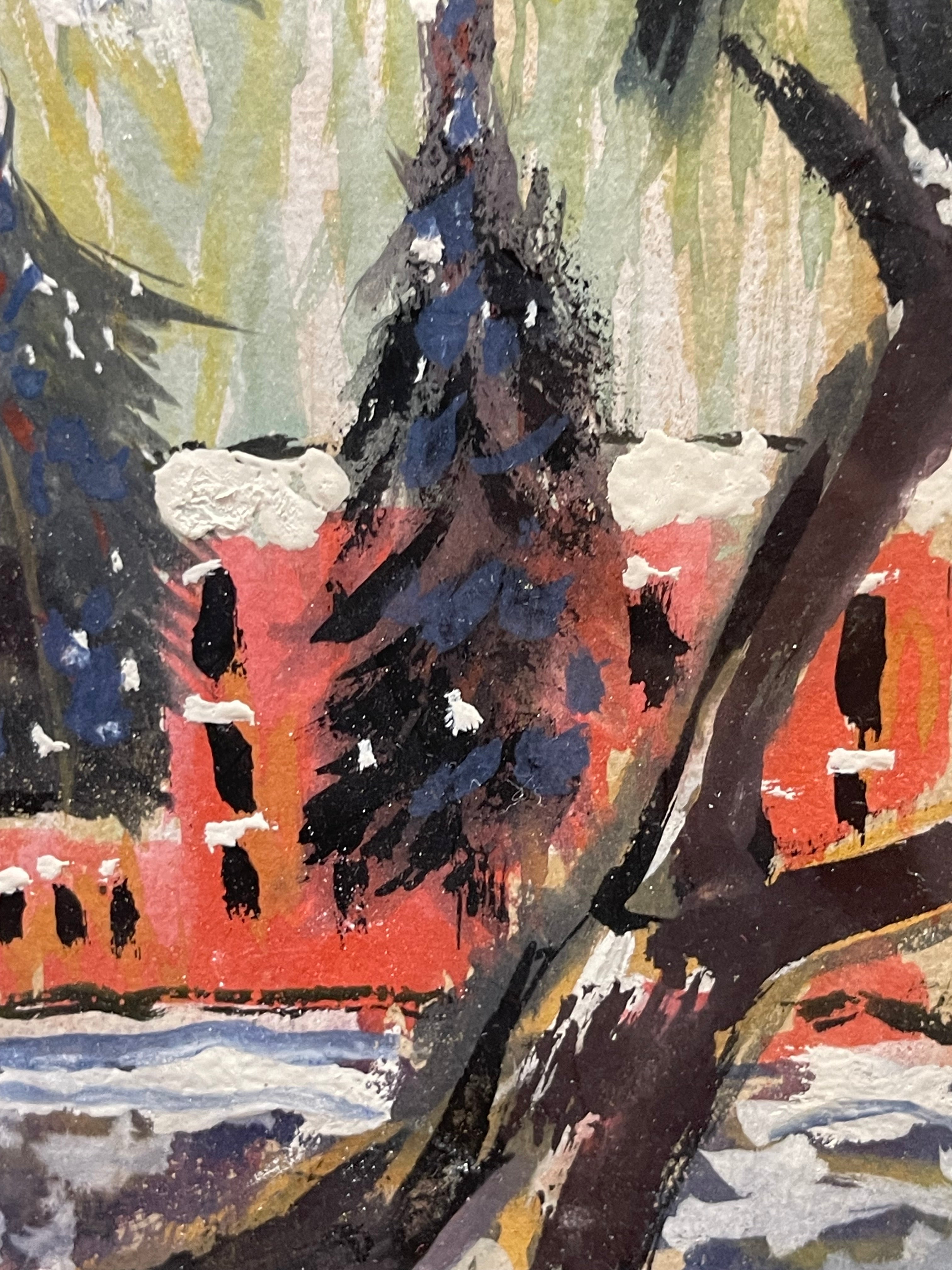 An Impressionist Watercolor on Paper Painting of a Landscape