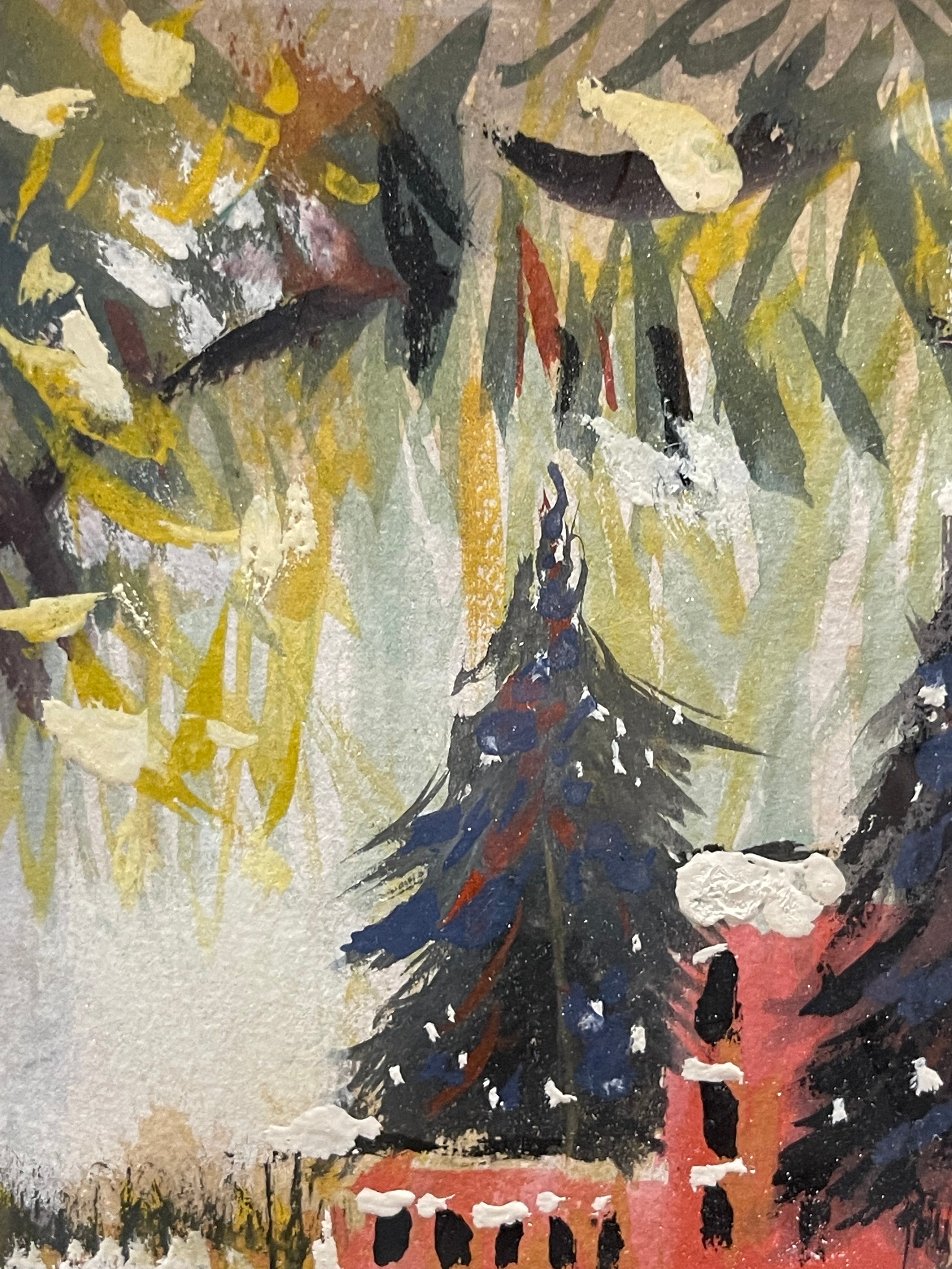 An Impressionist Watercolor on Paper Painting of a Landscape