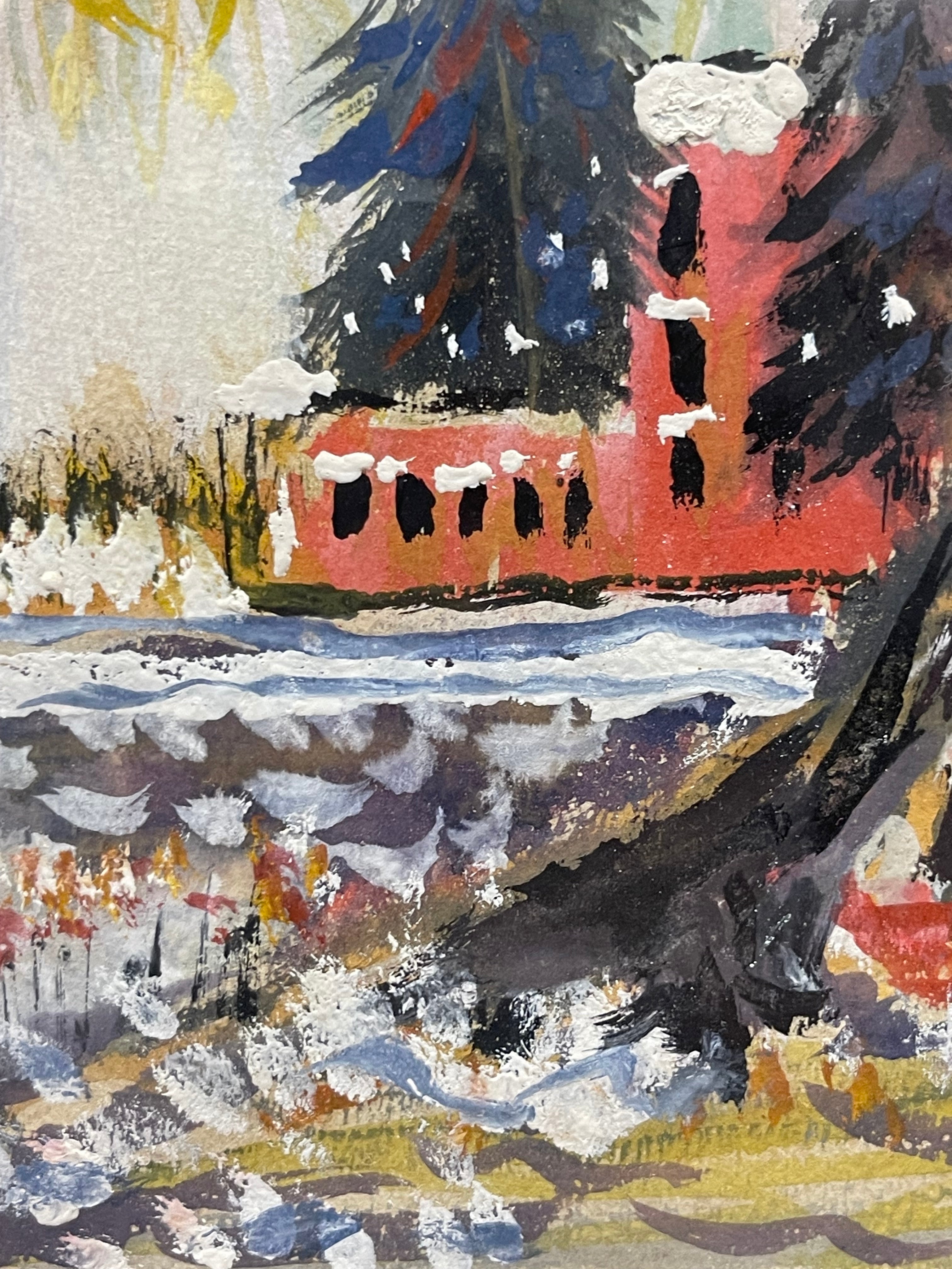 An Impressionist Watercolor on Paper Painting of a Landscape