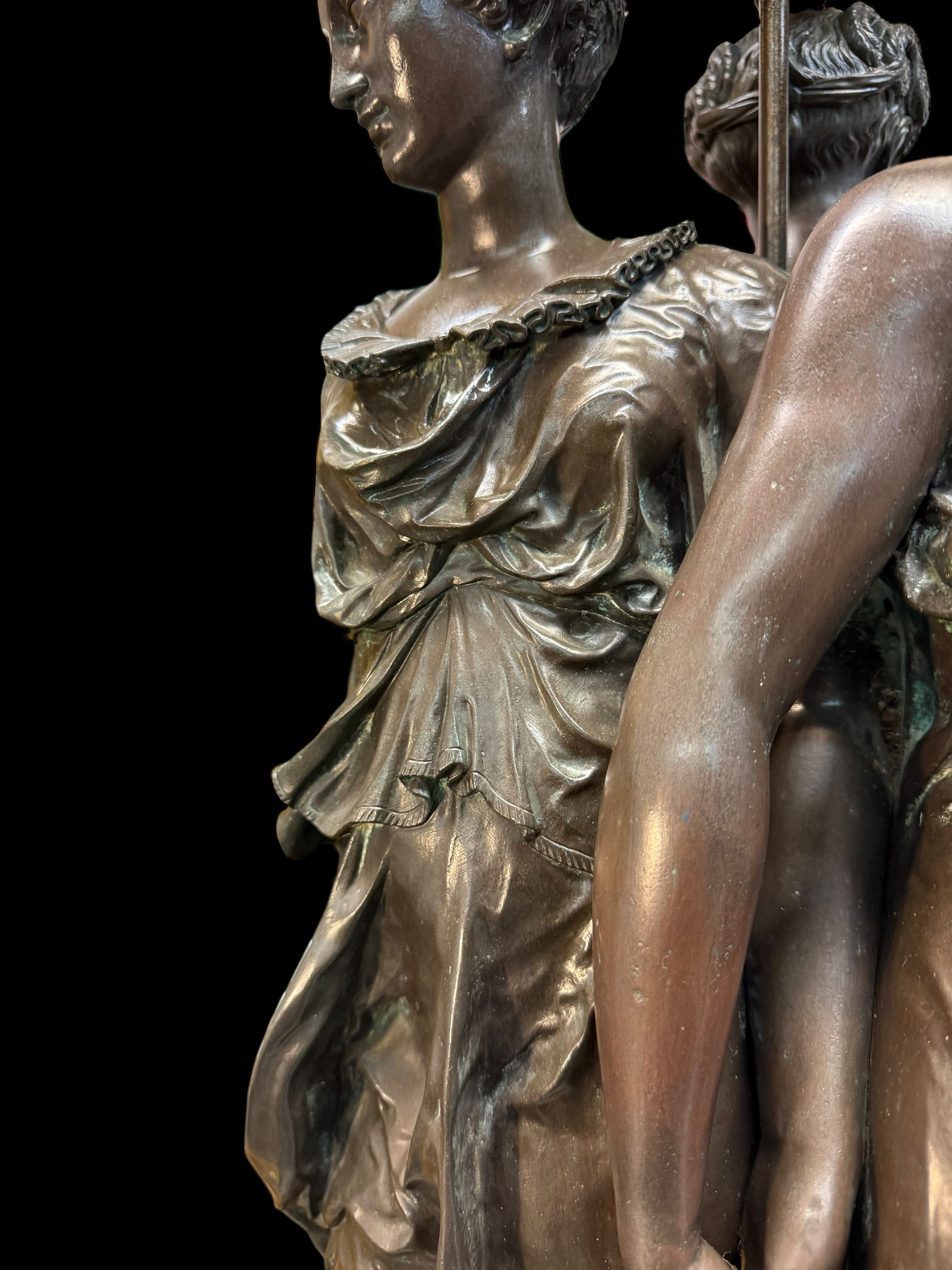 A Palatial French Patinated Bronze Sculpture Of the Three Graces