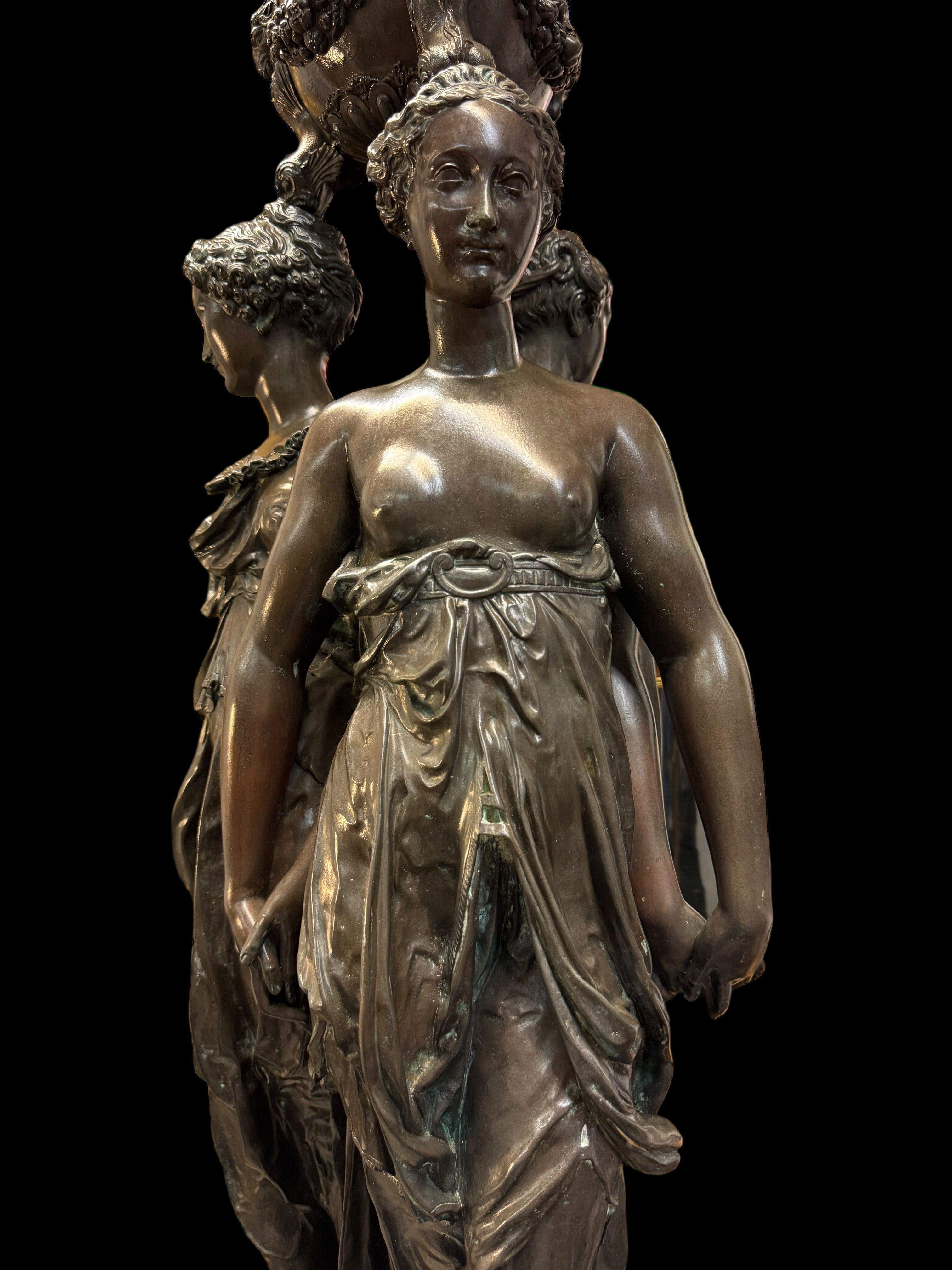 A Palatial French Patinated Bronze Sculpture Of the Three Graces