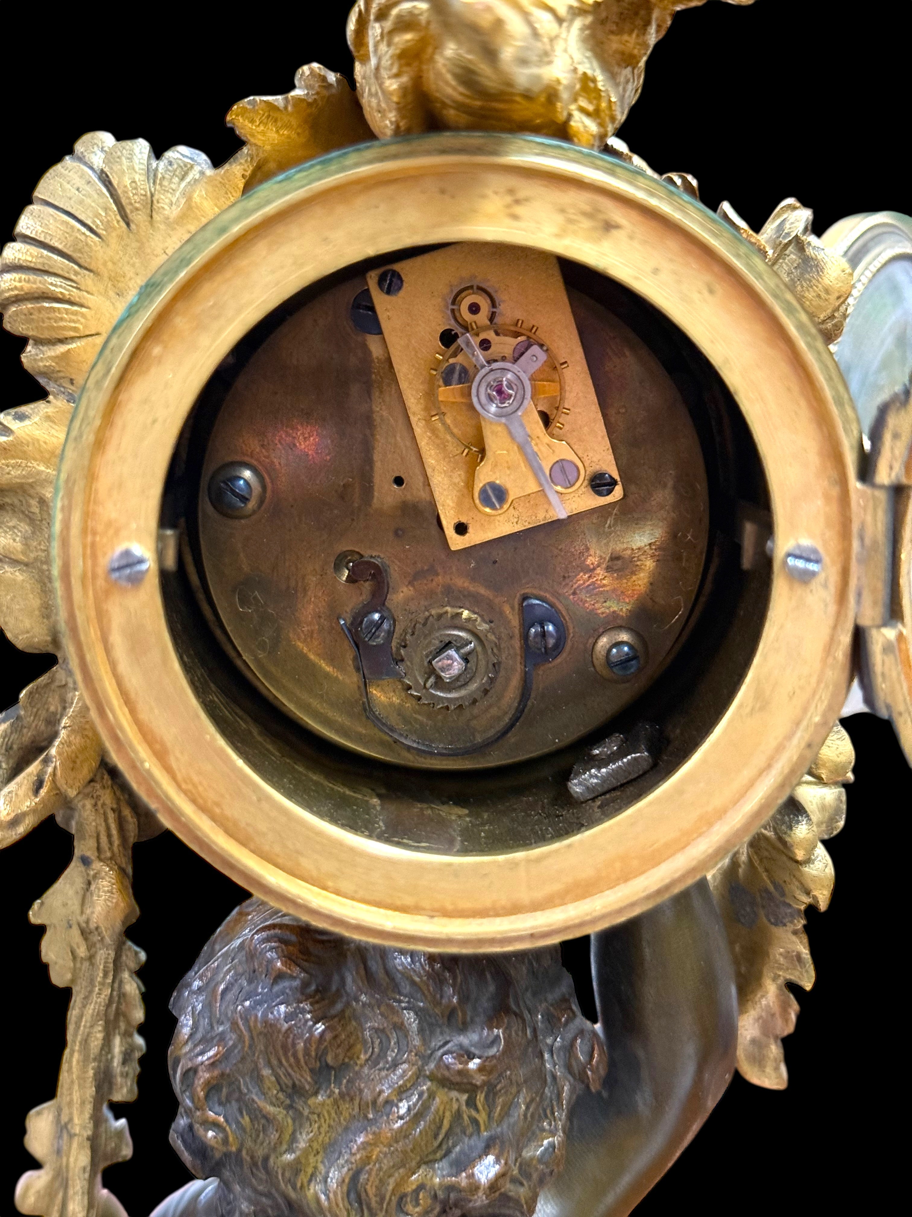 19th Century French Gilt Patinated Bronze Clock Mounted On Marble