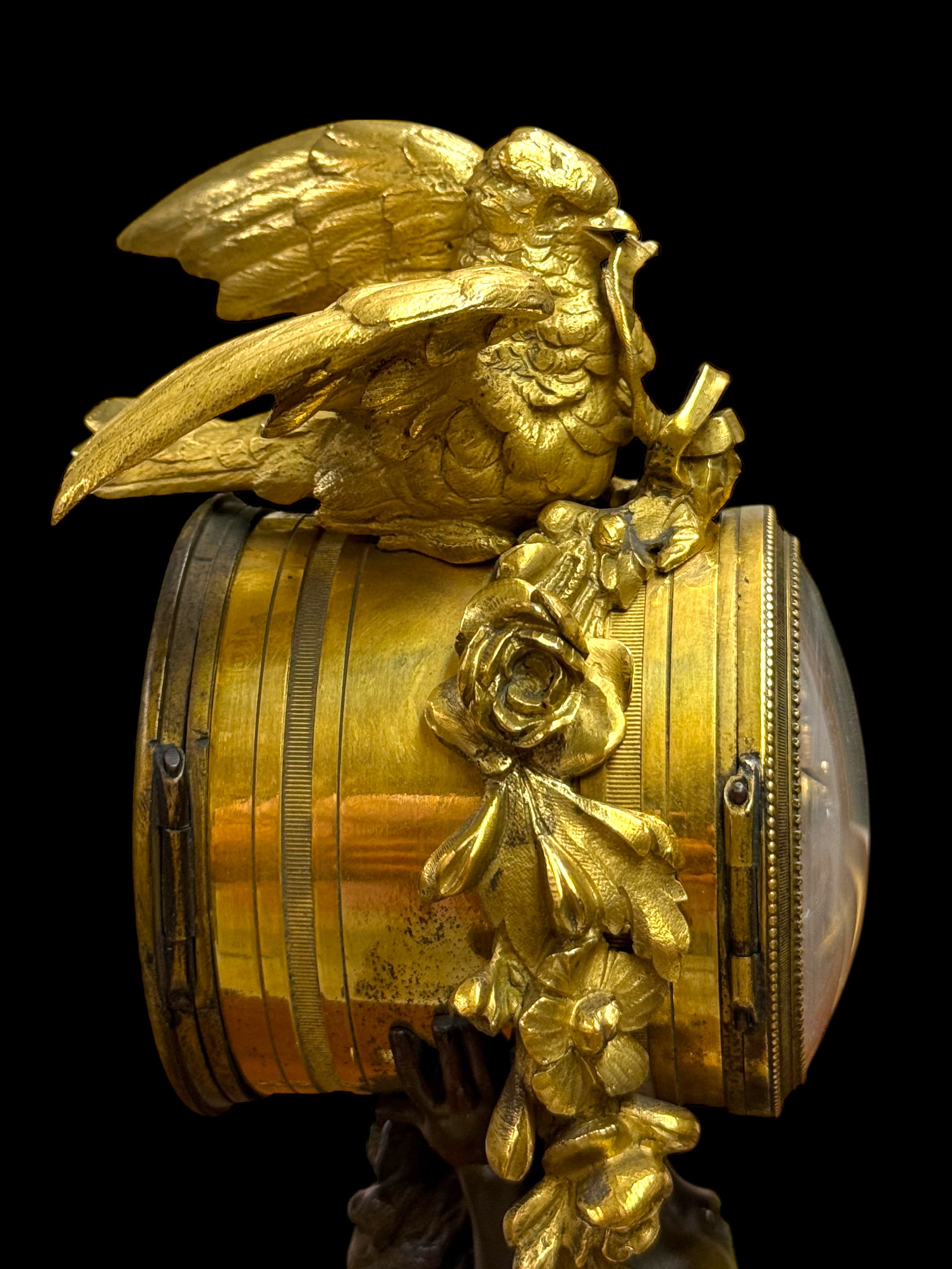 19th Century French Gilt Patinated Bronze Clock Mounted On Marble