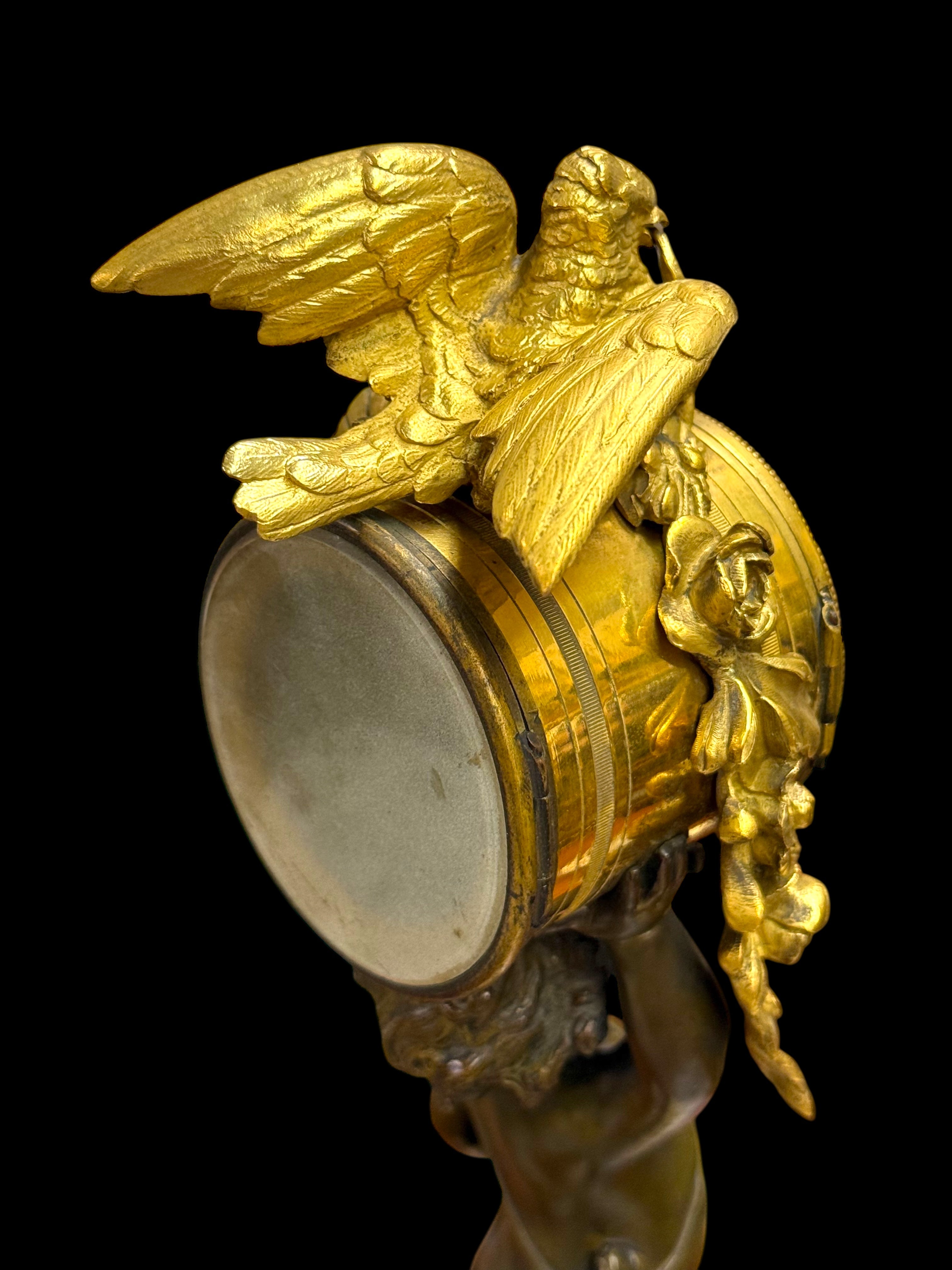 19th Century French Gilt Patinated Bronze Clock Mounted On Marble