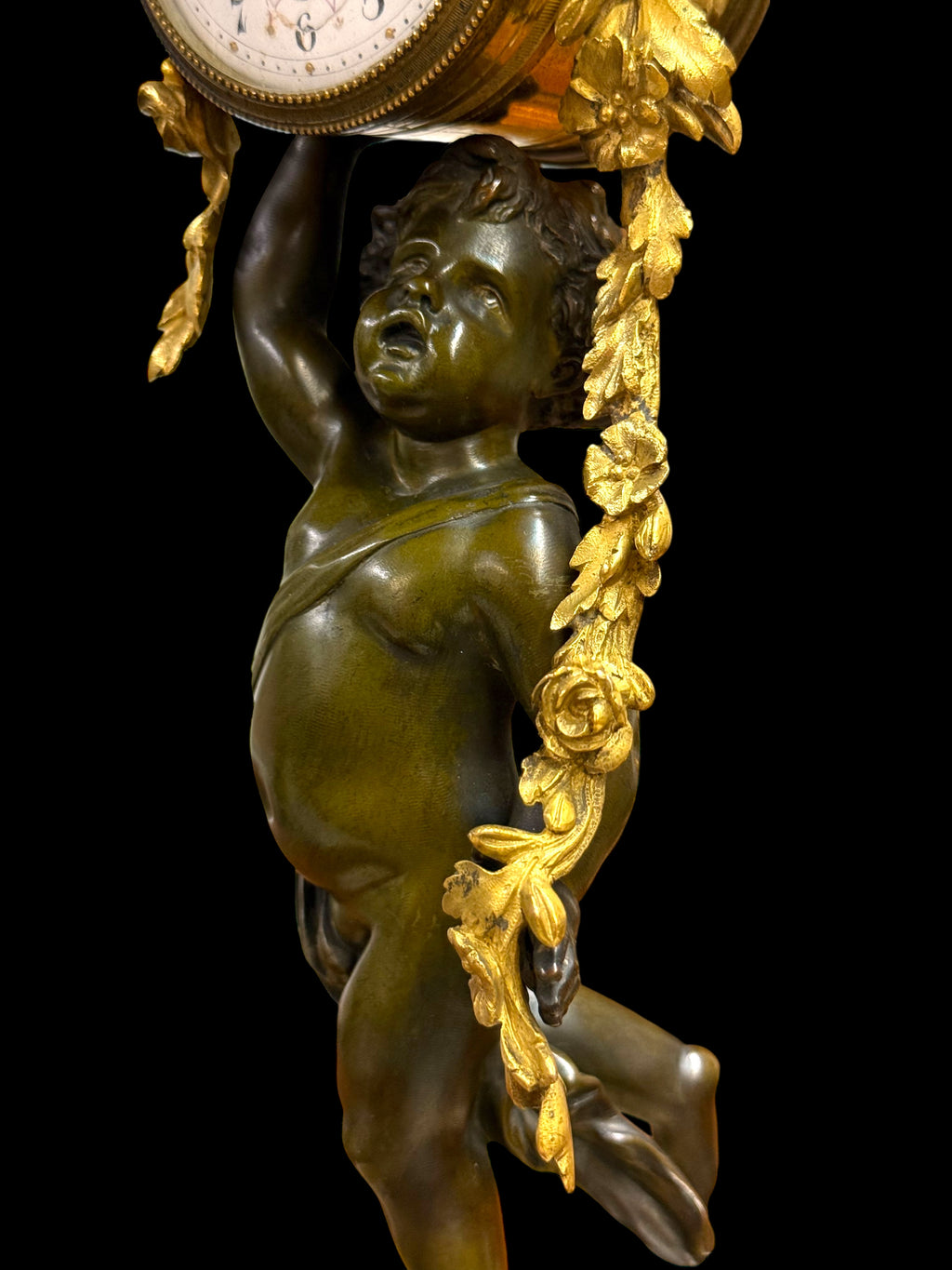 19th Century French Gilt Patinated Bronze Clock Mounted On Marble