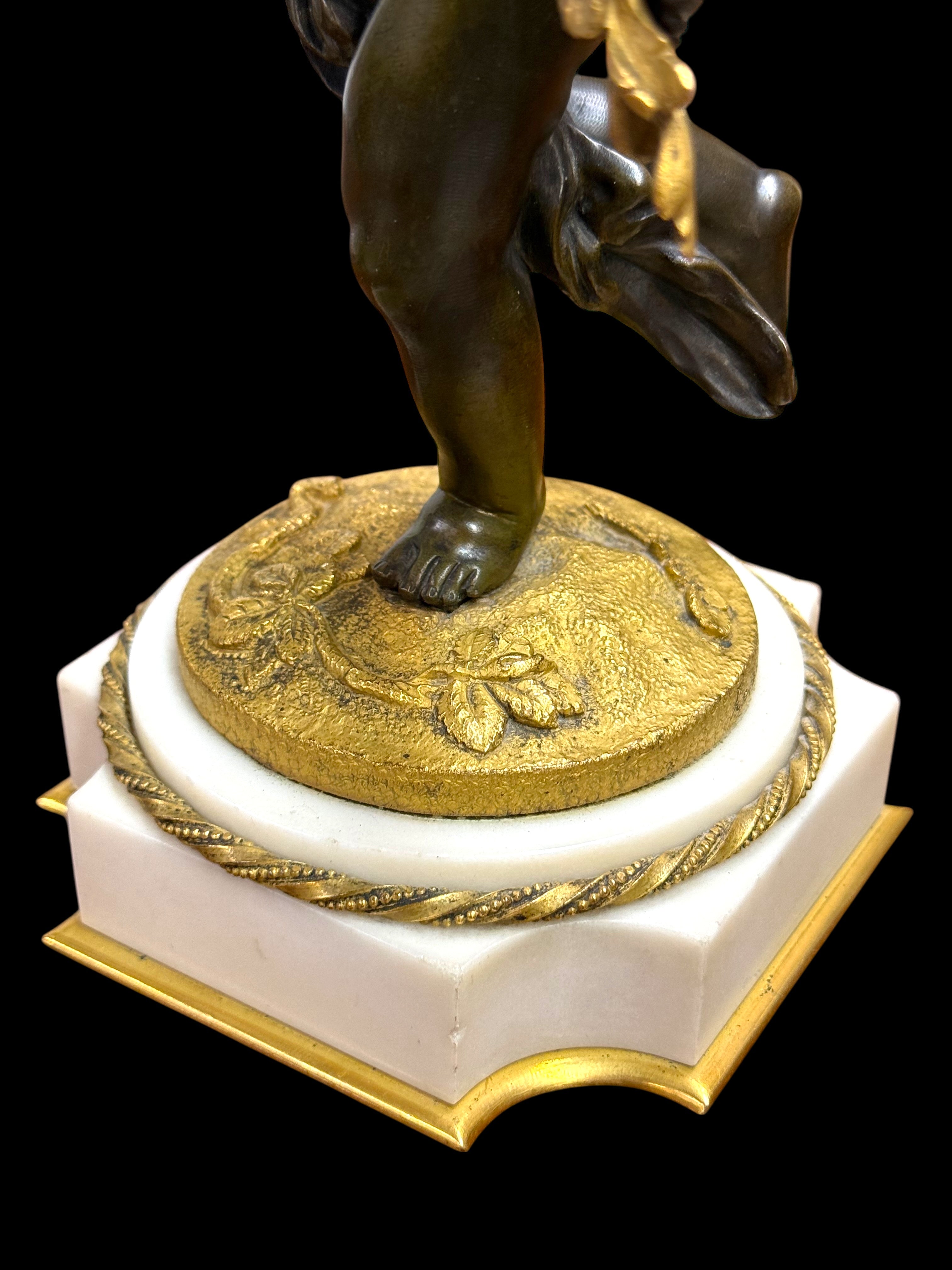 19th Century French Gilt Patinated Bronze Clock Mounted On Marble