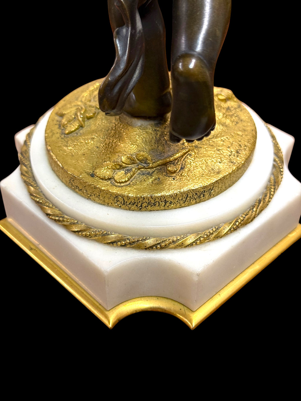 19th Century French Gilt Patinated Bronze Clock Mounted On Marble