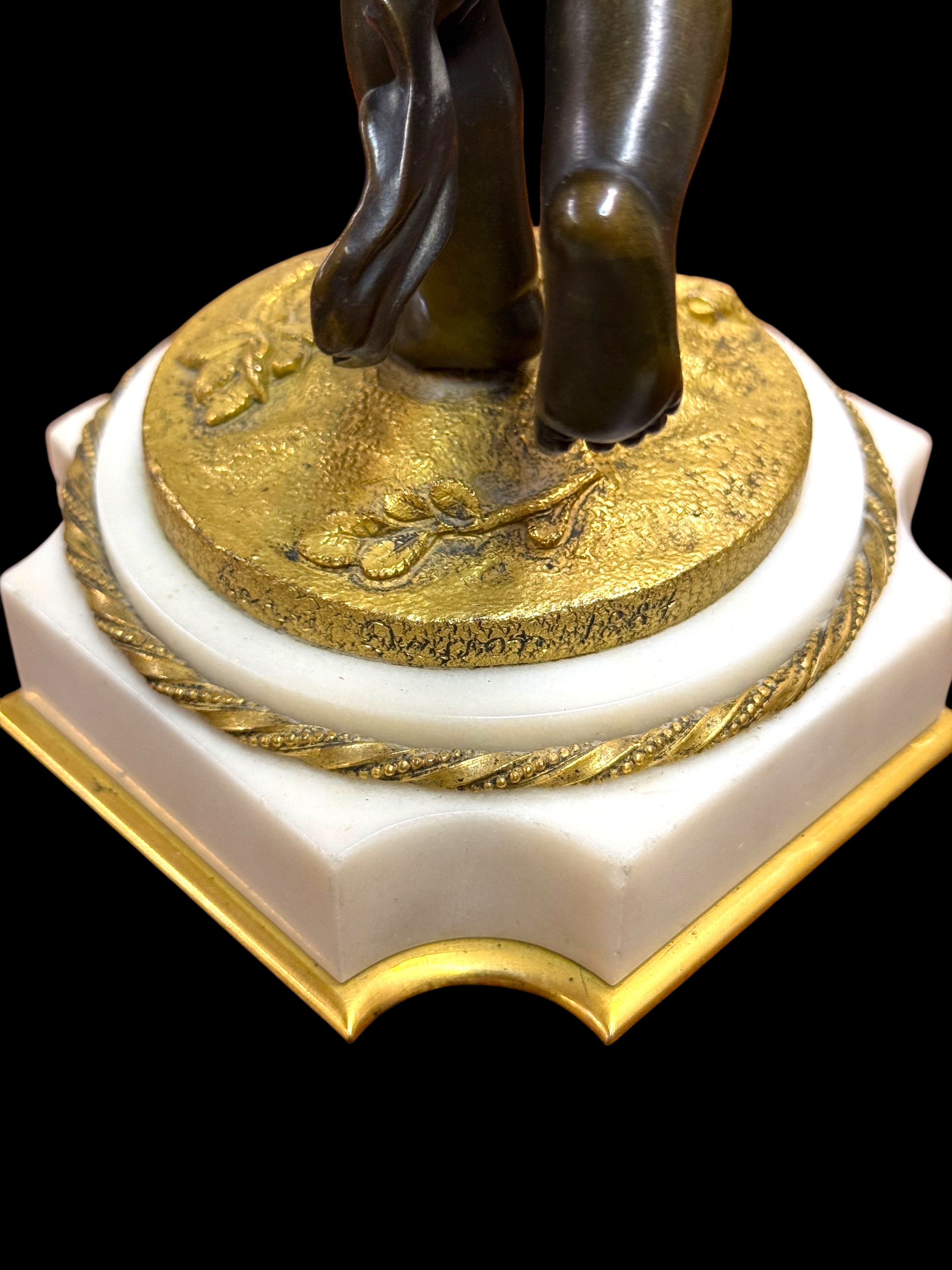 19th Century French Gilt Patinated Bronze Clock Mounted On Marble