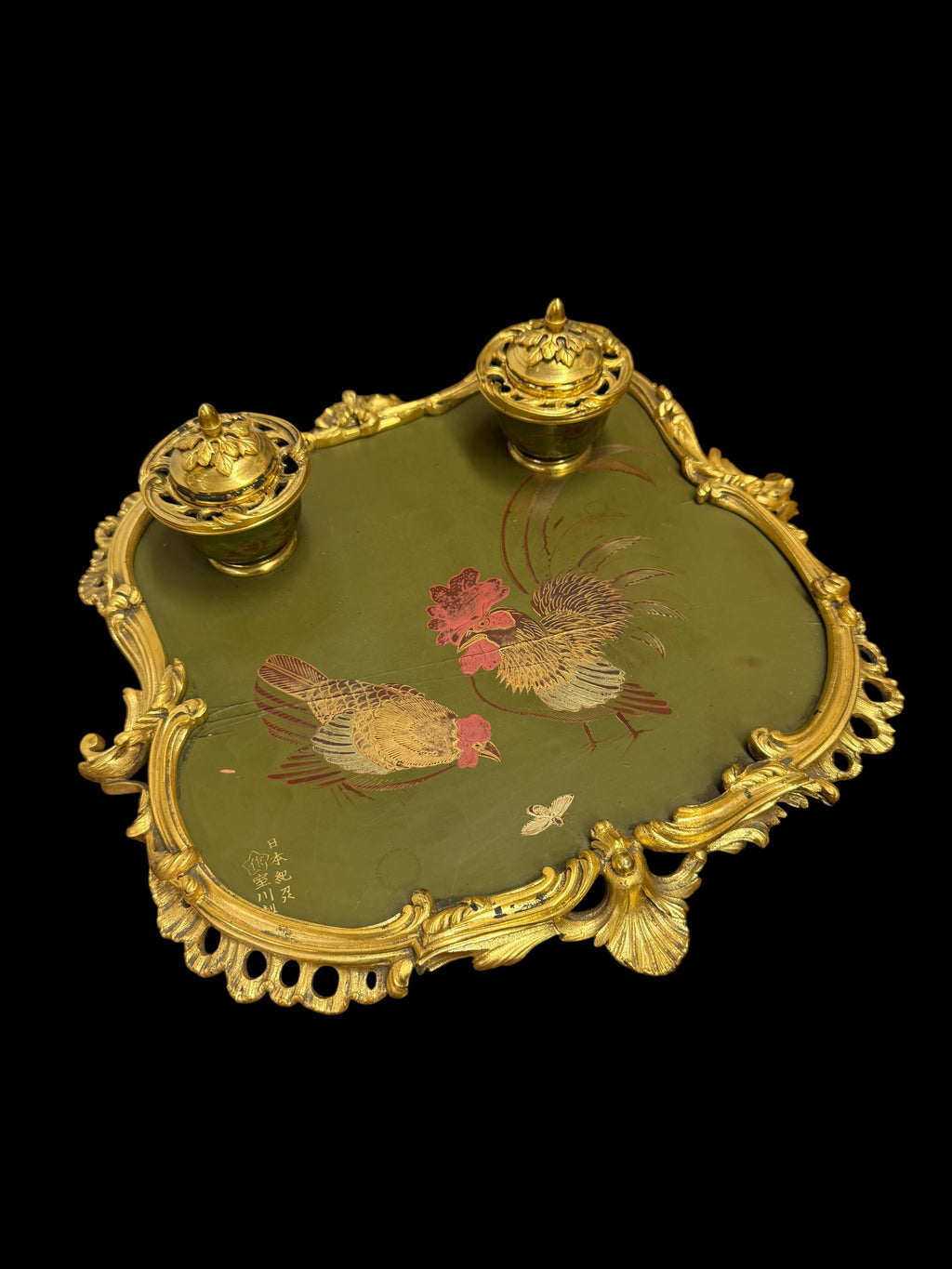 Maison Millet Japonais Gilt Bronze & Lacquered Inkwell