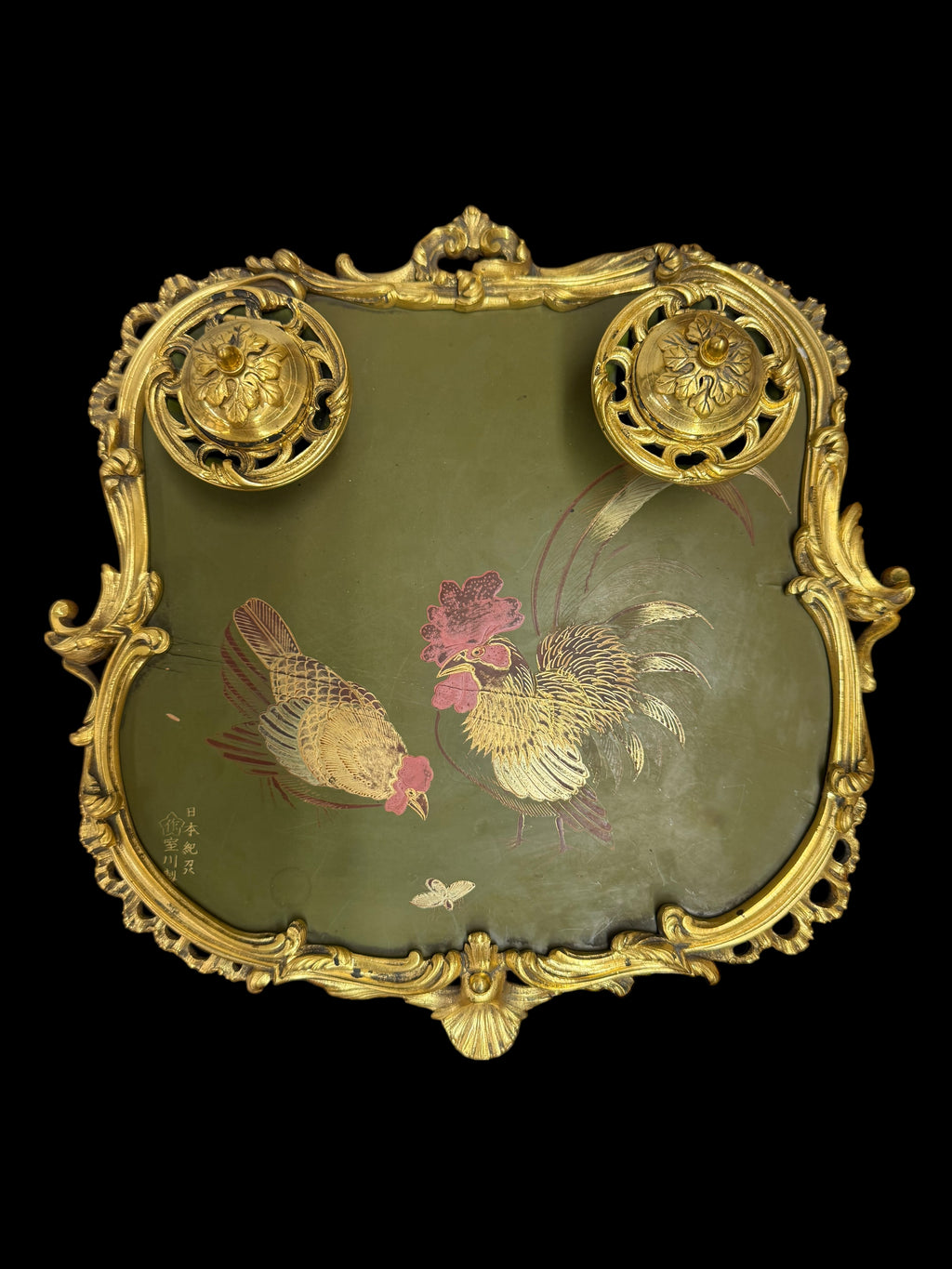 Maison Millet Japonais Gilt Bronze & Lacquered Inkwell