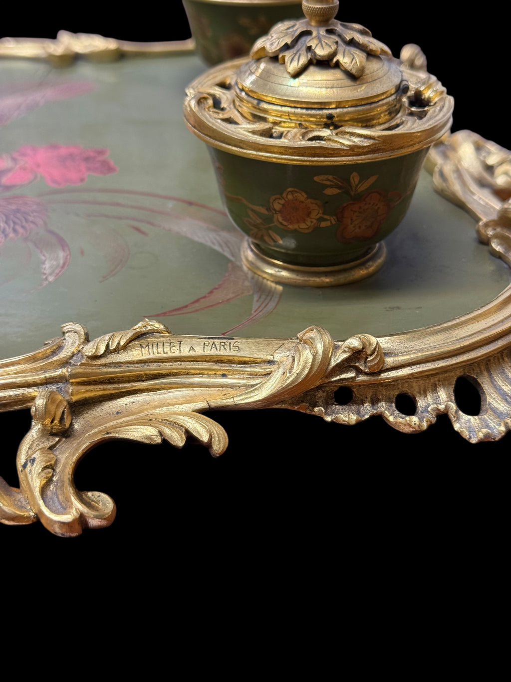 Maison Millet Japonais Gilt Bronze & Lacquered Inkwell